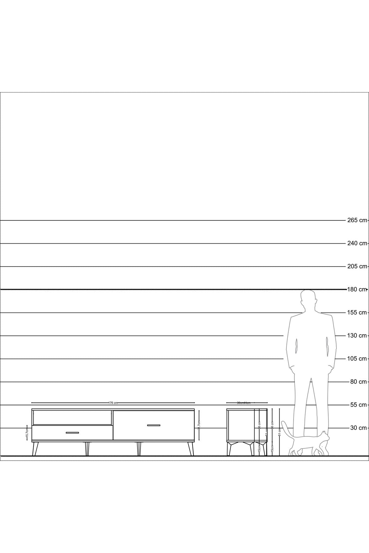 Hyperion TV Ünitesi Tek Raflı 2 Çekmeceli  176x44x51 Aytaşı-Çam/Aytaşı