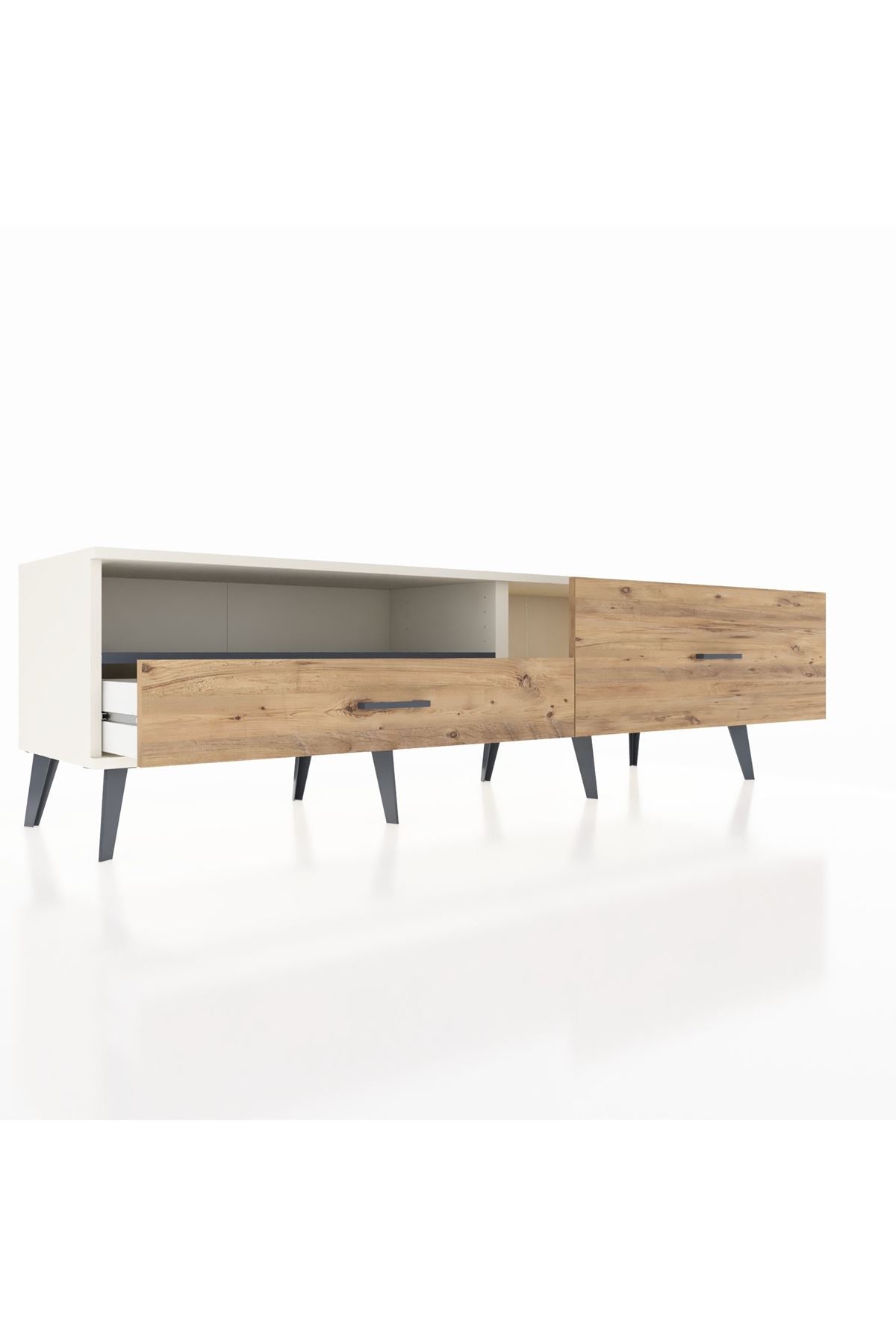 Hyperion TV Ünitesi Tek Raflı 2 Çekmeceli  176x44x51 Aytaşı-Antrasit/Çam