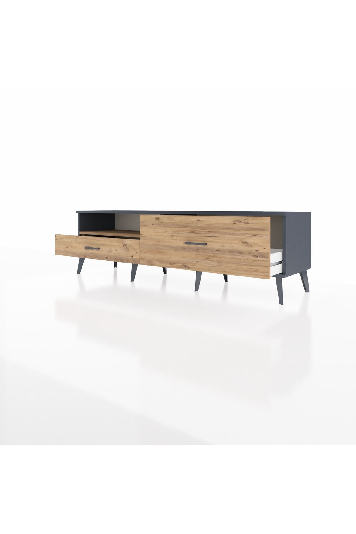 Hyperion TV Ünitesi Tek Raflı 2 Çekmeceli  176x44x51 Antrasit-Çam/Çam