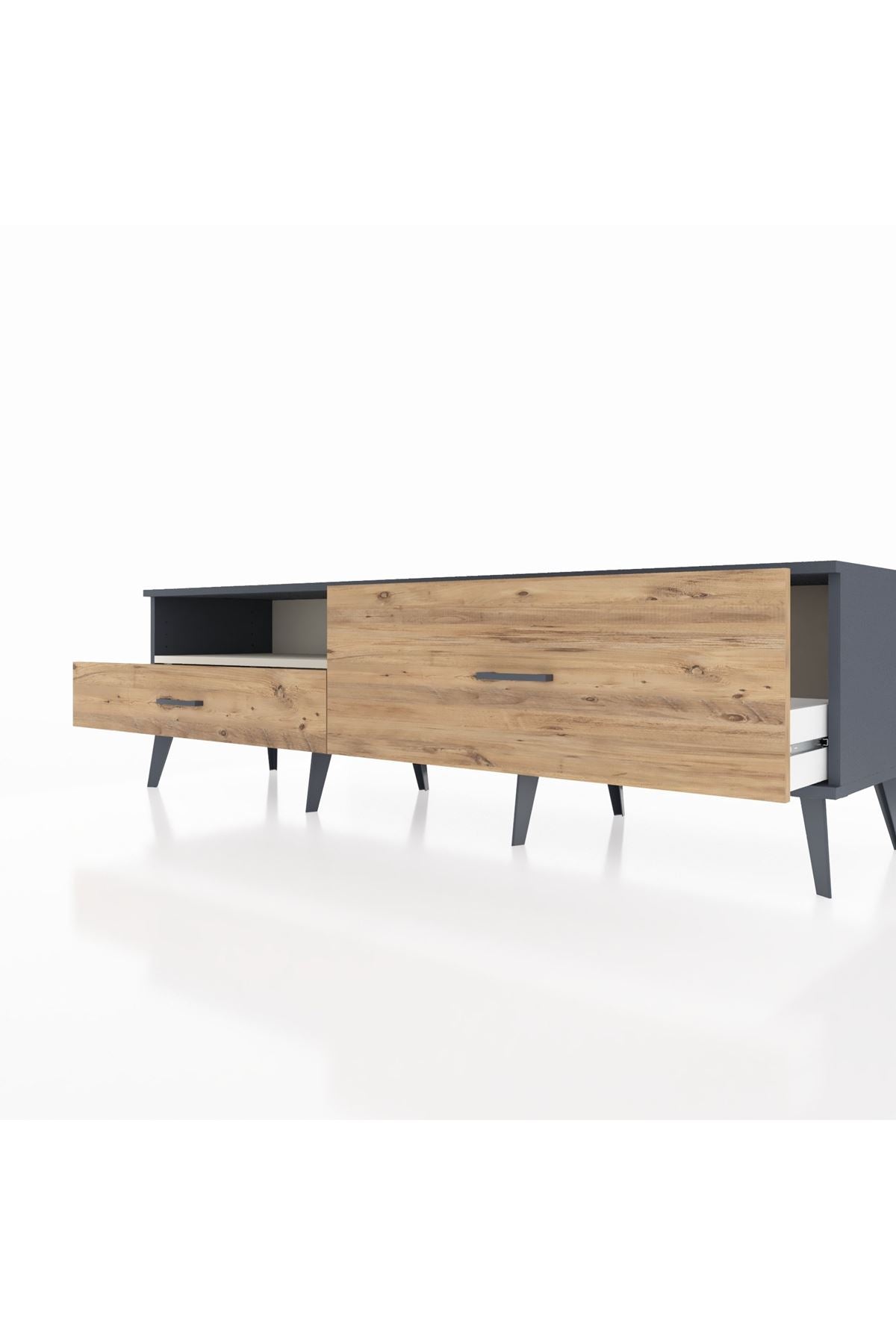 Hyperion TV Ünitesi Tek Raflı 2 Çekmeceli  176x44x51 Antrasit-Aytaşı/Çam