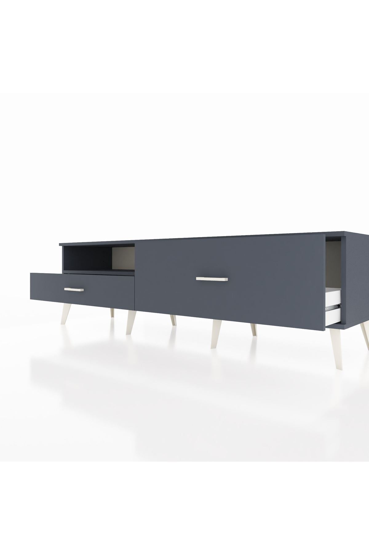 Hyperion TV Ünitesi Tek Raflı 2 Çekmeceli  176x44x51 Antrasit-Antrasit/Antrasit