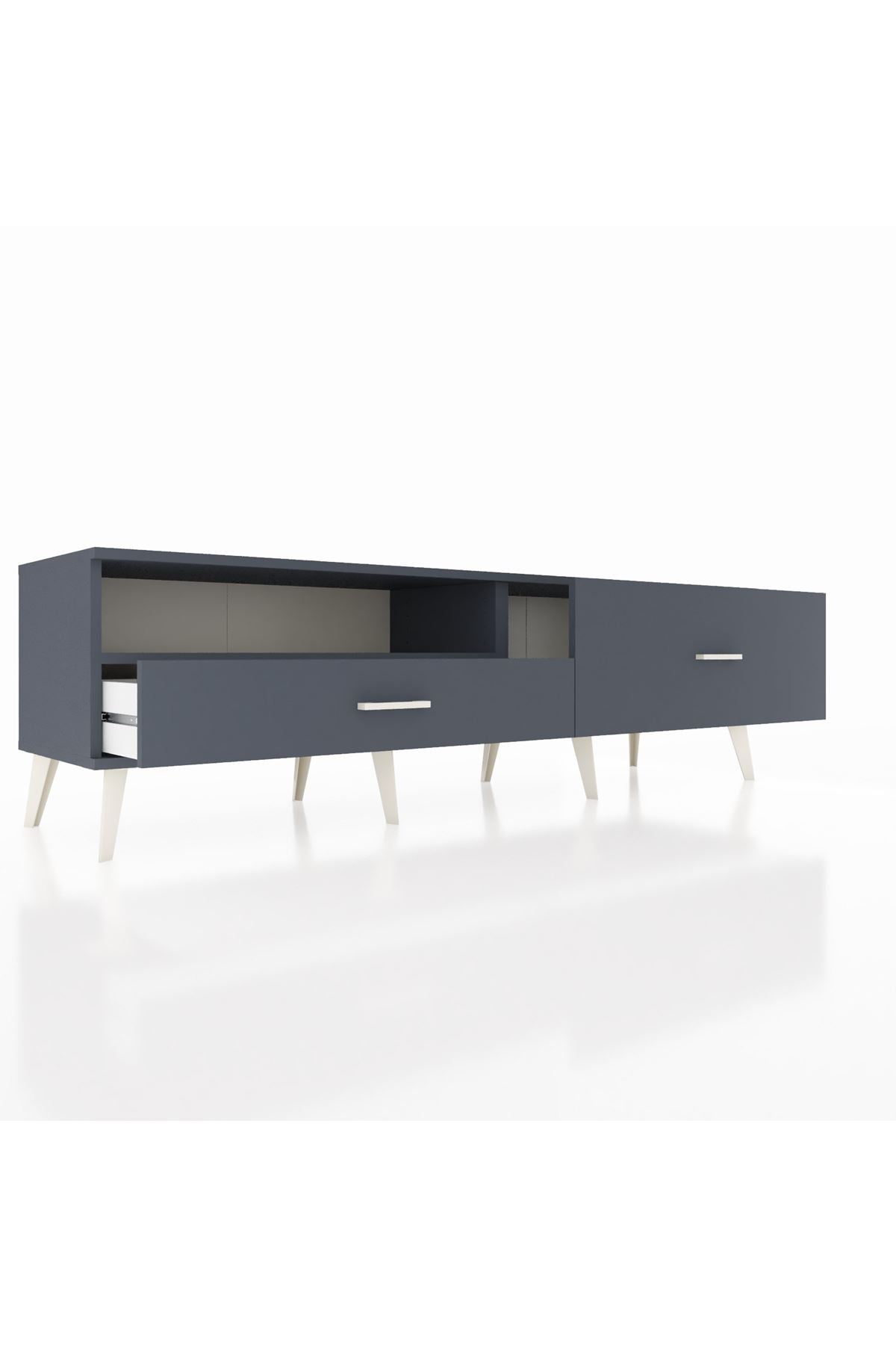 Hyperion TV Ünitesi Tek Raflı 2 Çekmeceli  176x44x51 Antrasit-Antrasit/Antrasit