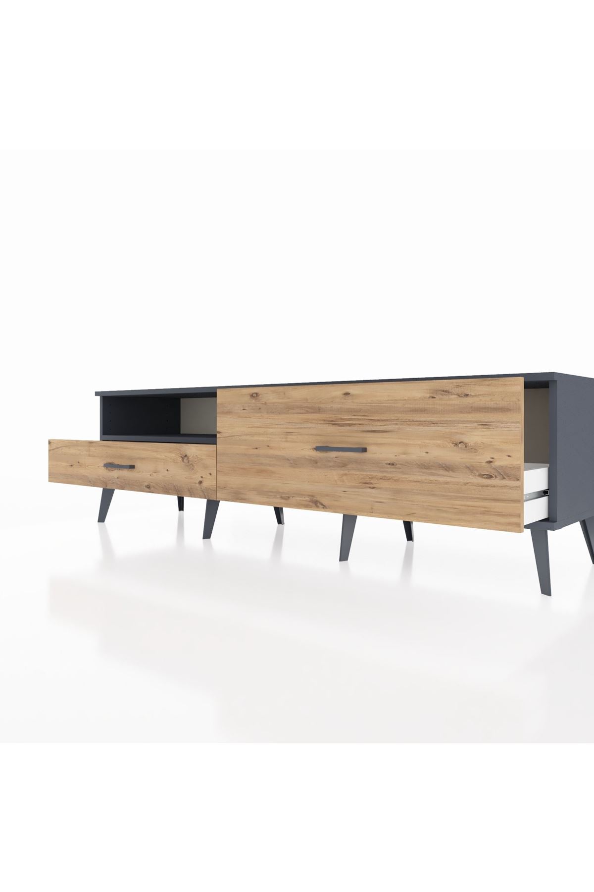 Hyperion TV Ünitesi Tek Raflı 2 Çekmeceli  176x44x51 Antrasit-Antrasit/Çam