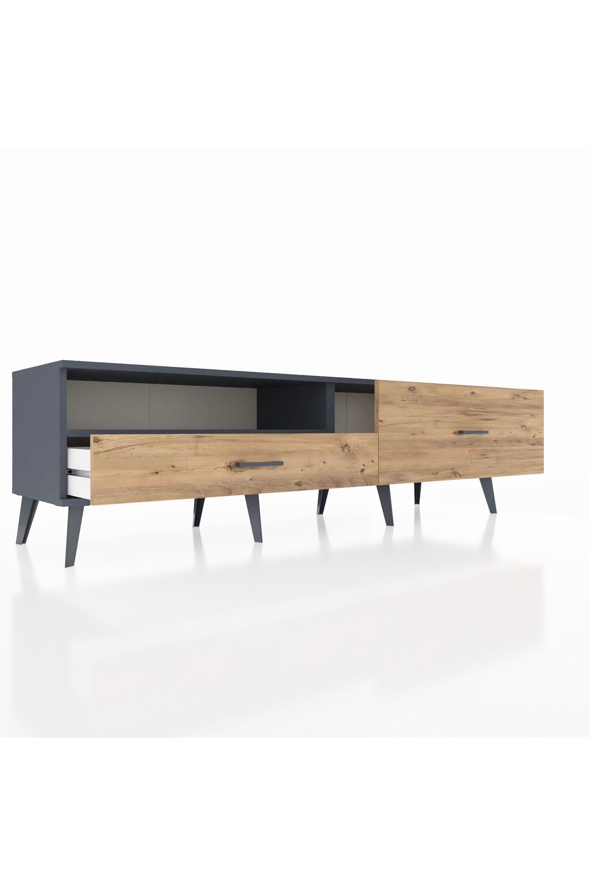 Hyperion TV Ünitesi Tek Raflı 2 Çekmeceli  176x44x51 Antrasit-Antrasit/Çam