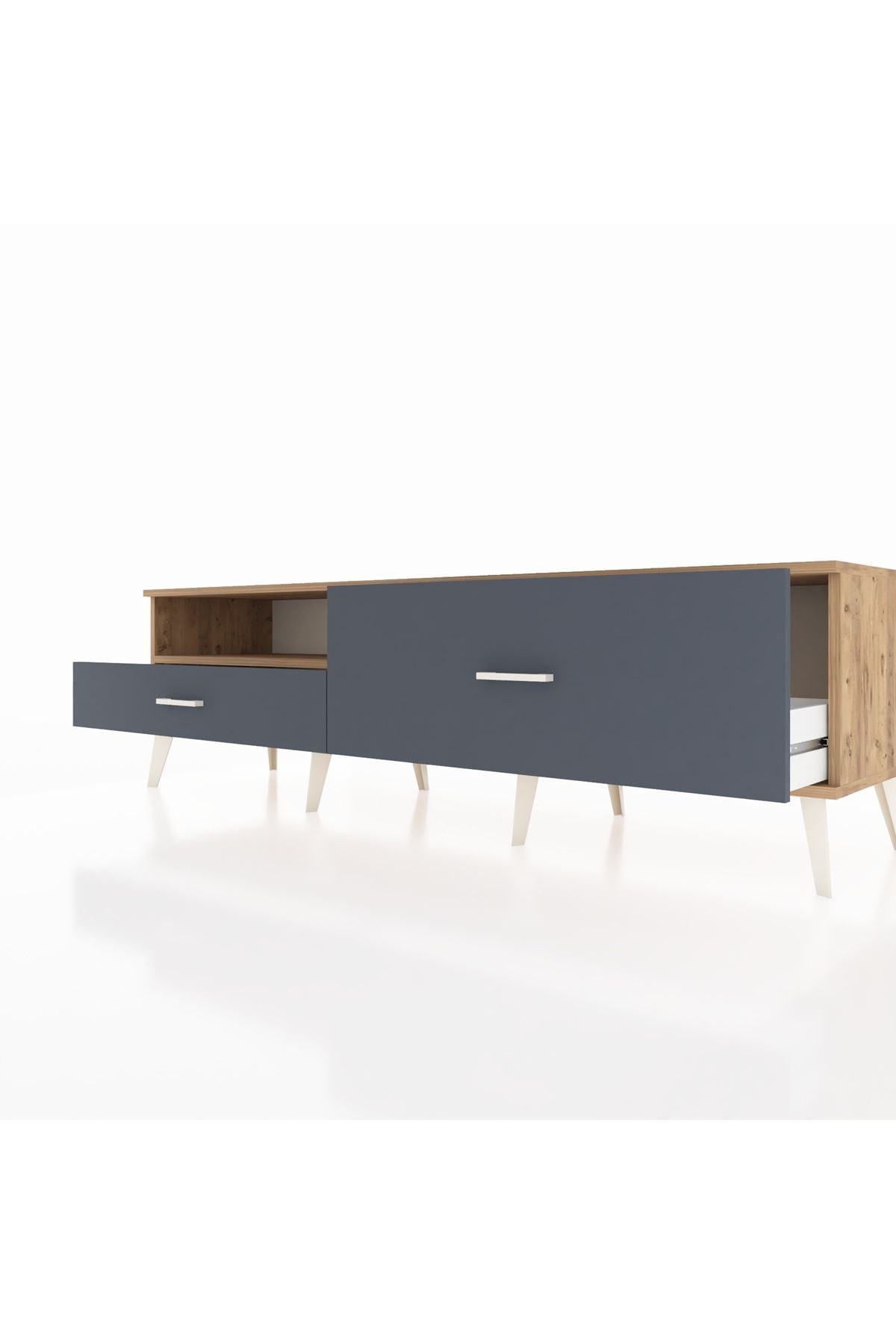 Hyperion TV Ünitesi Tek Raflı 2 Çekmeceli  176x44x51 Çam-Çam/Antrasit