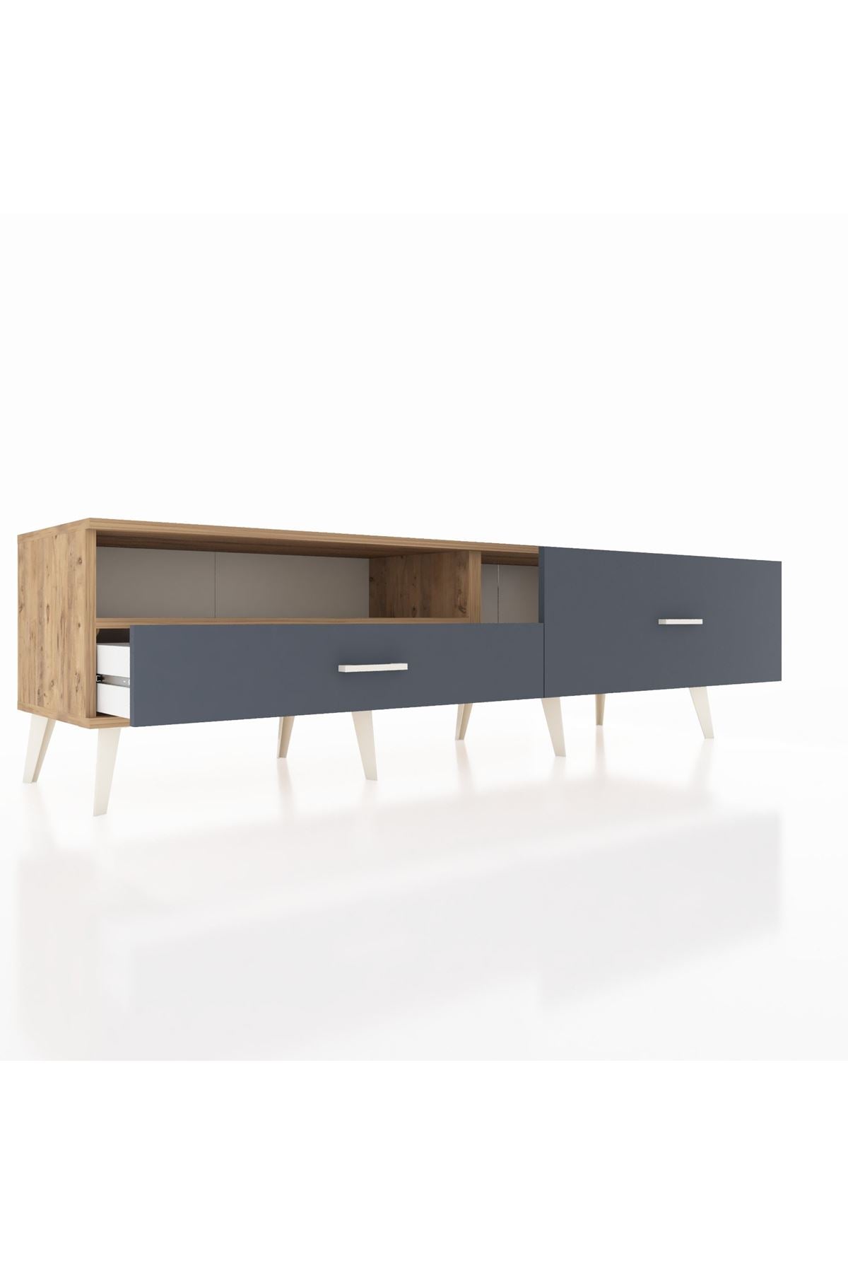 Hyperion TV Ünitesi Tek Raflı 2 Çekmeceli  176x44x51 Çam-Çam/Antrasit