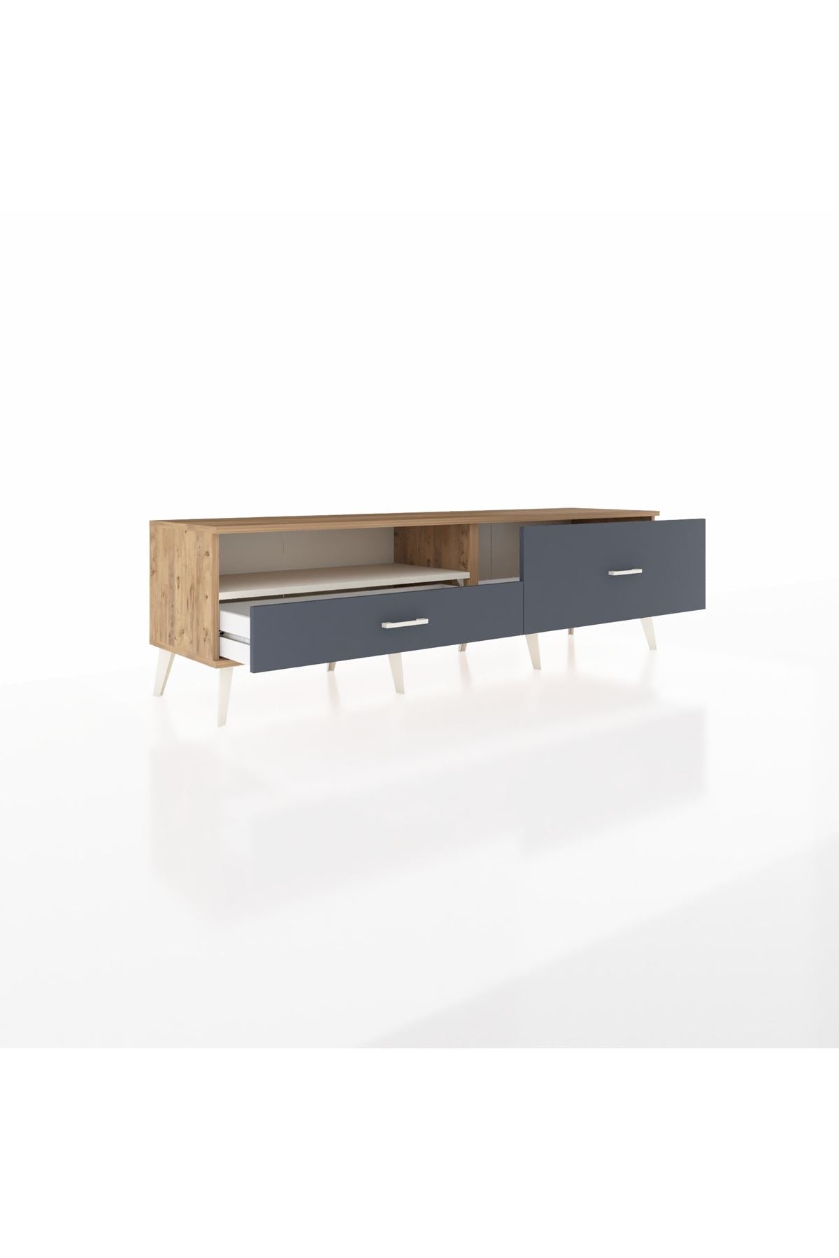 Hyperion TV Ünitesi Tek Raflı 2 Çekmeceli  176x44x51 Çam-Aytaşı/Antrasit