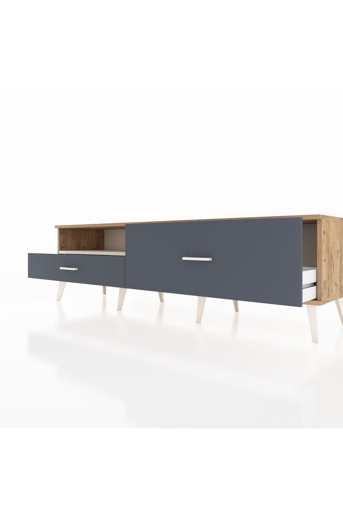 Hyperion TV Ünitesi Tek Raflı 2 Çekmeceli  176x44x51 Çam-Aytaşı/Antrasit