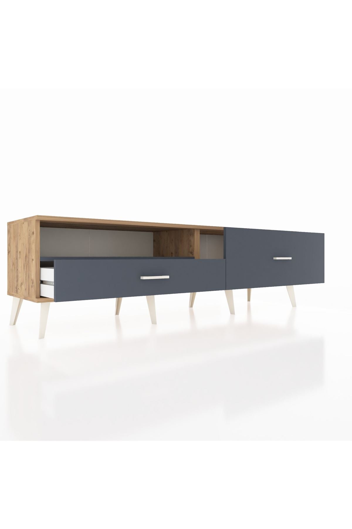 Hyperion TV Ünitesi Tek Raflı 2 Çekmeceli  176x44x51 Çam-Antrasit/Antrasit