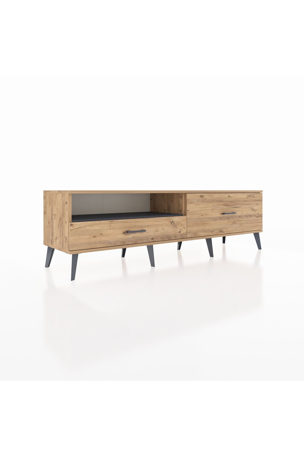 Hyperion TV Ünitesi Tek Raflı 2 Çekmeceli  176x44x51 Çam-Antrasit/Çam