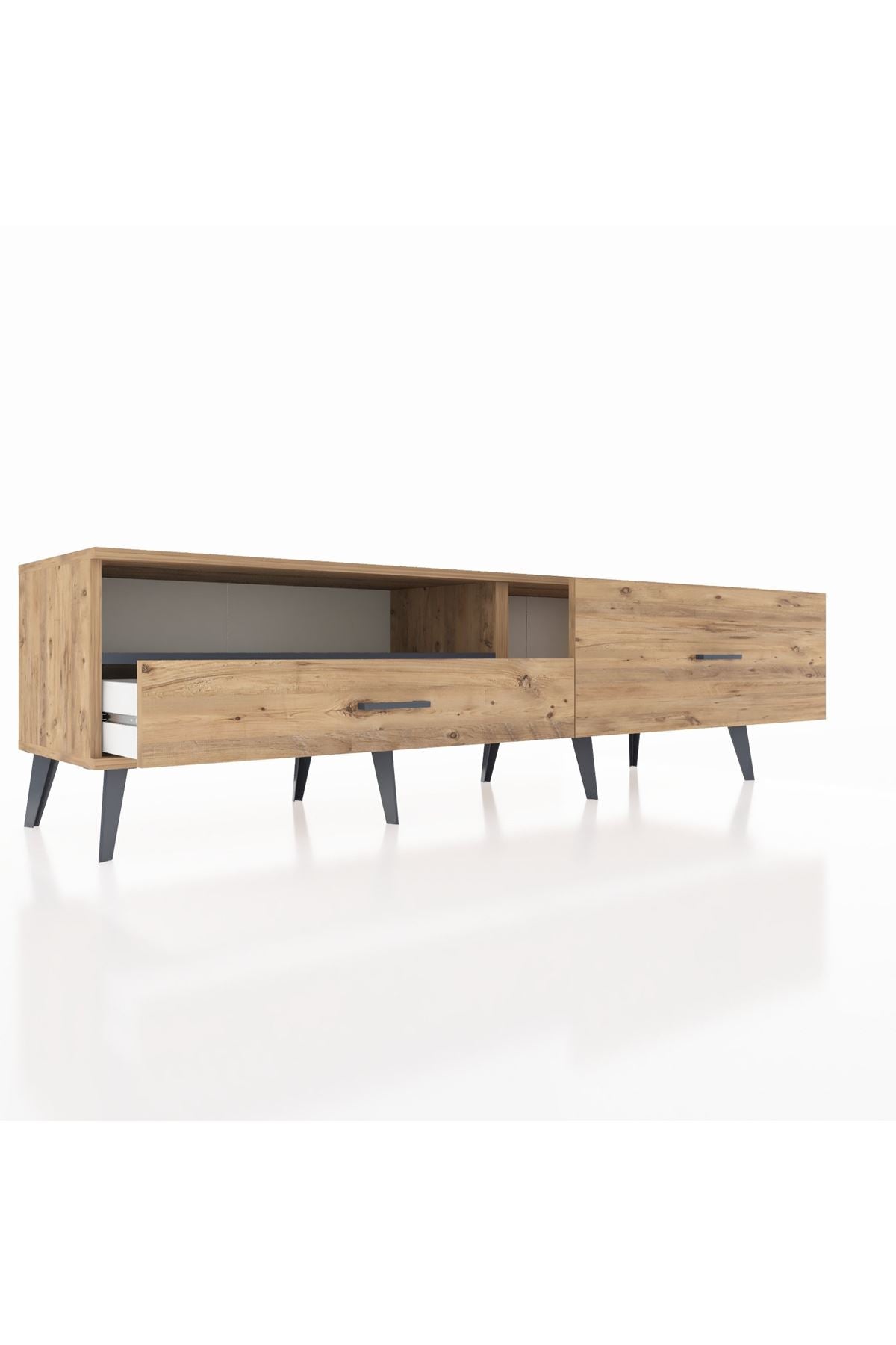 Hyperion TV Ünitesi Tek Raflı 2 Çekmeceli  176x44x51 Çam-Antrasit/Çam