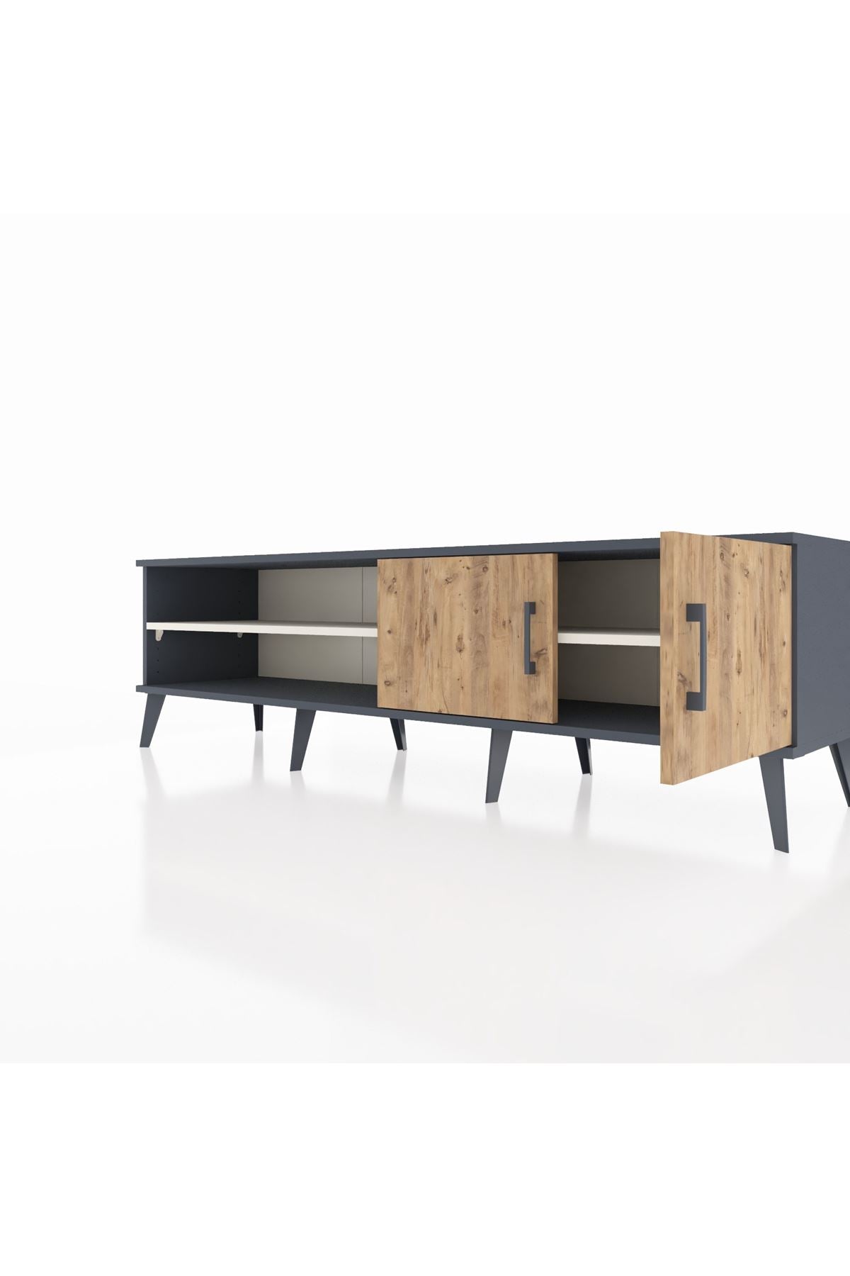 Hyperion TV Ünitesi 2 Raflı 2 Kapaklı 176x44x51 Antrasit-Çam/Aytaşı