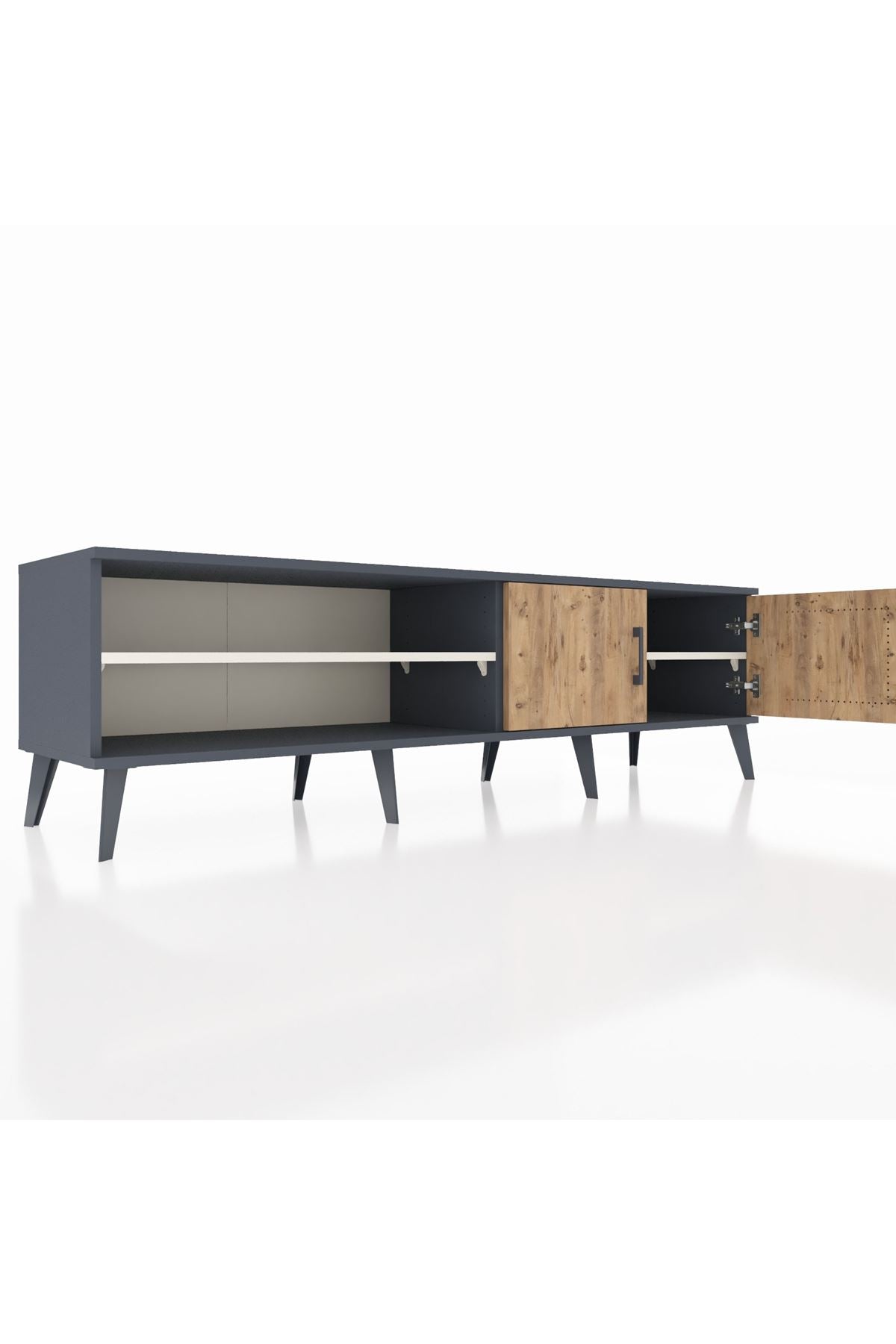 Hyperion TV Ünitesi 2 Raflı 2 Kapaklı 176x44x51 Antrasit-Çam/Aytaşı