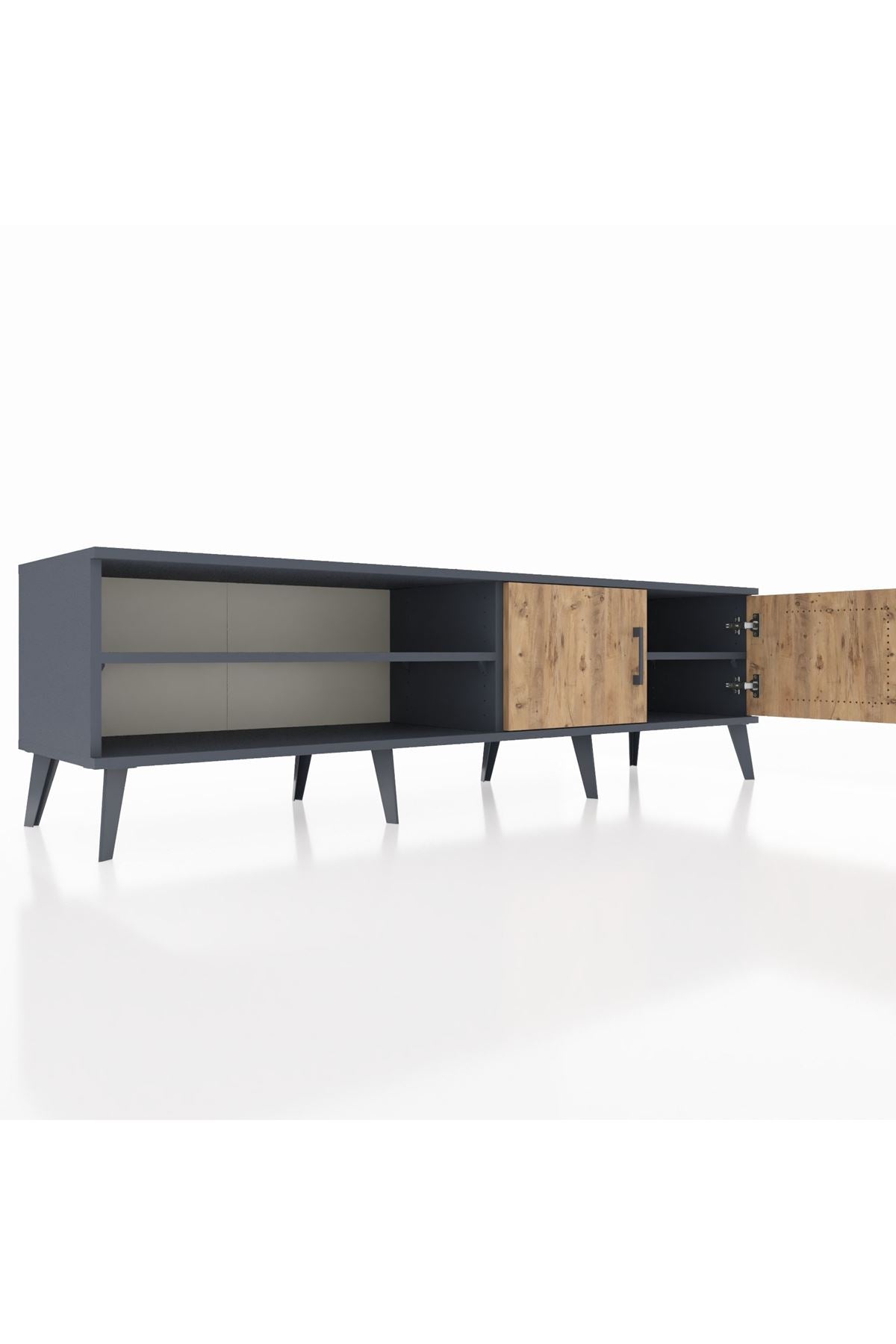 Hyperion TV Ünitesi 2 Raflı 2 Kapaklı 176x44x51 Antrasit-Çam/Antrasit