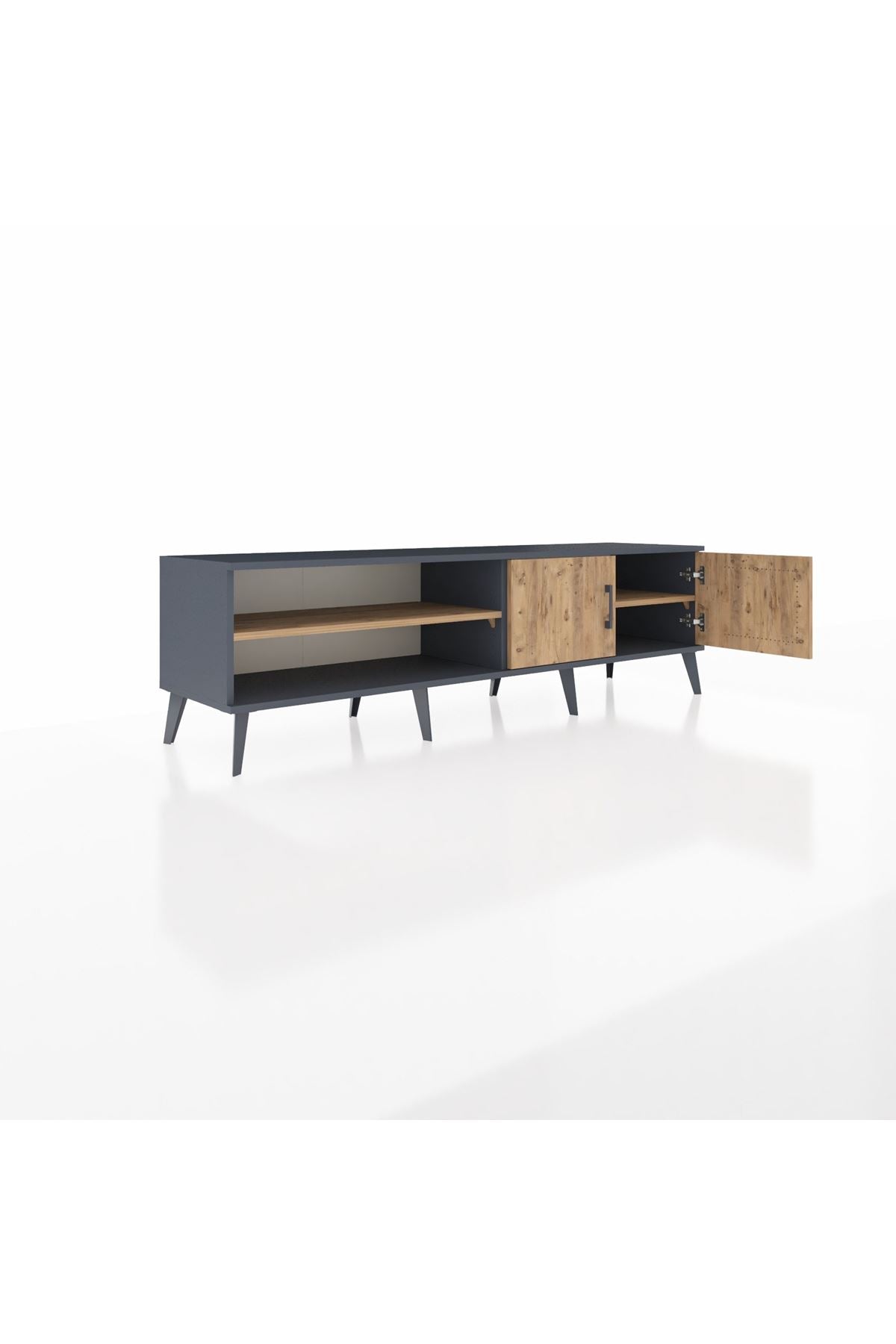 Hyperion TV Ünitesi 2 Raflı 2 Kapaklı 176x44x51 Antrasit-Çam/Çam