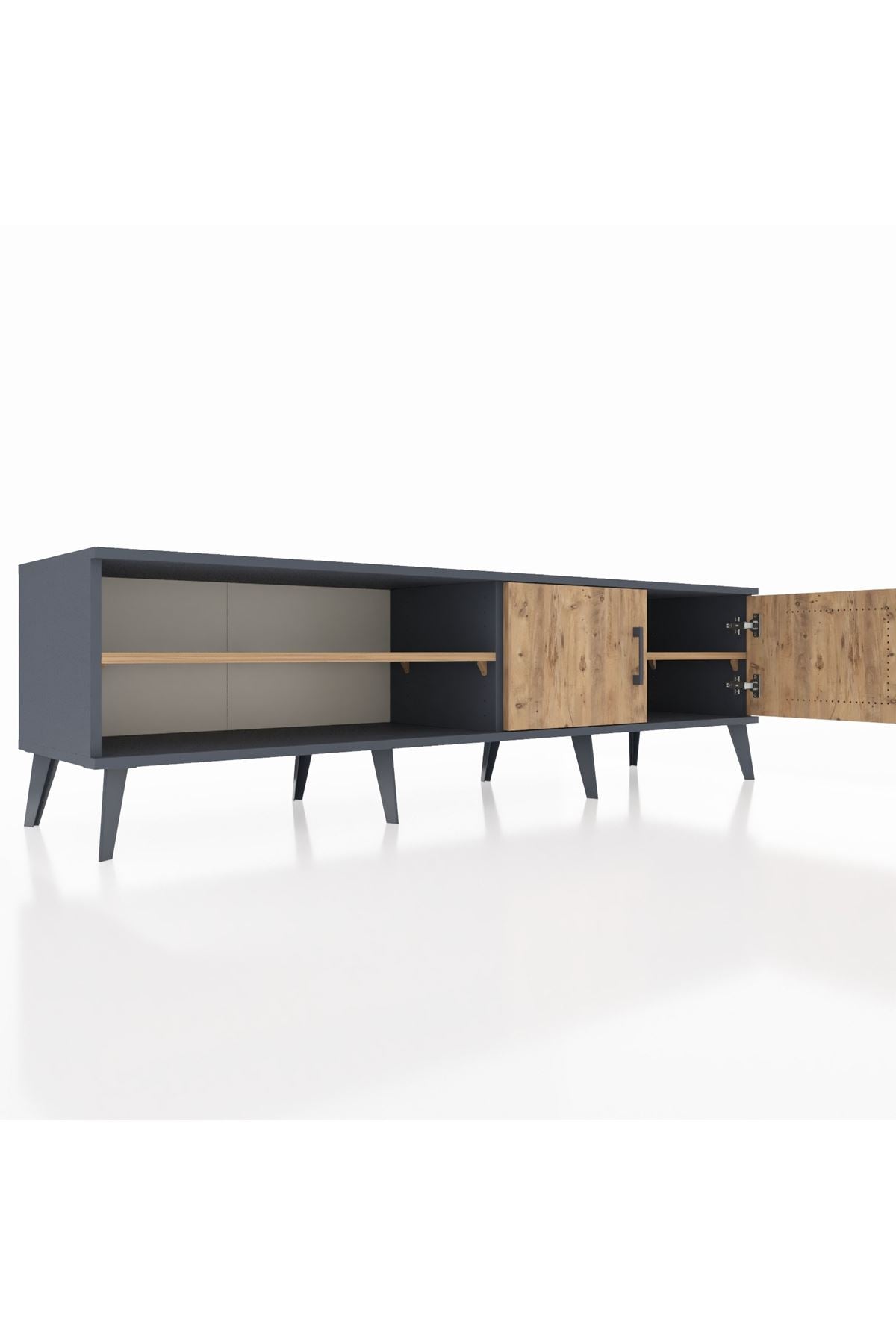 Hyperion TV Ünitesi 2 Raflı 2 Kapaklı 176x44x51 Antrasit-Çam/Çam