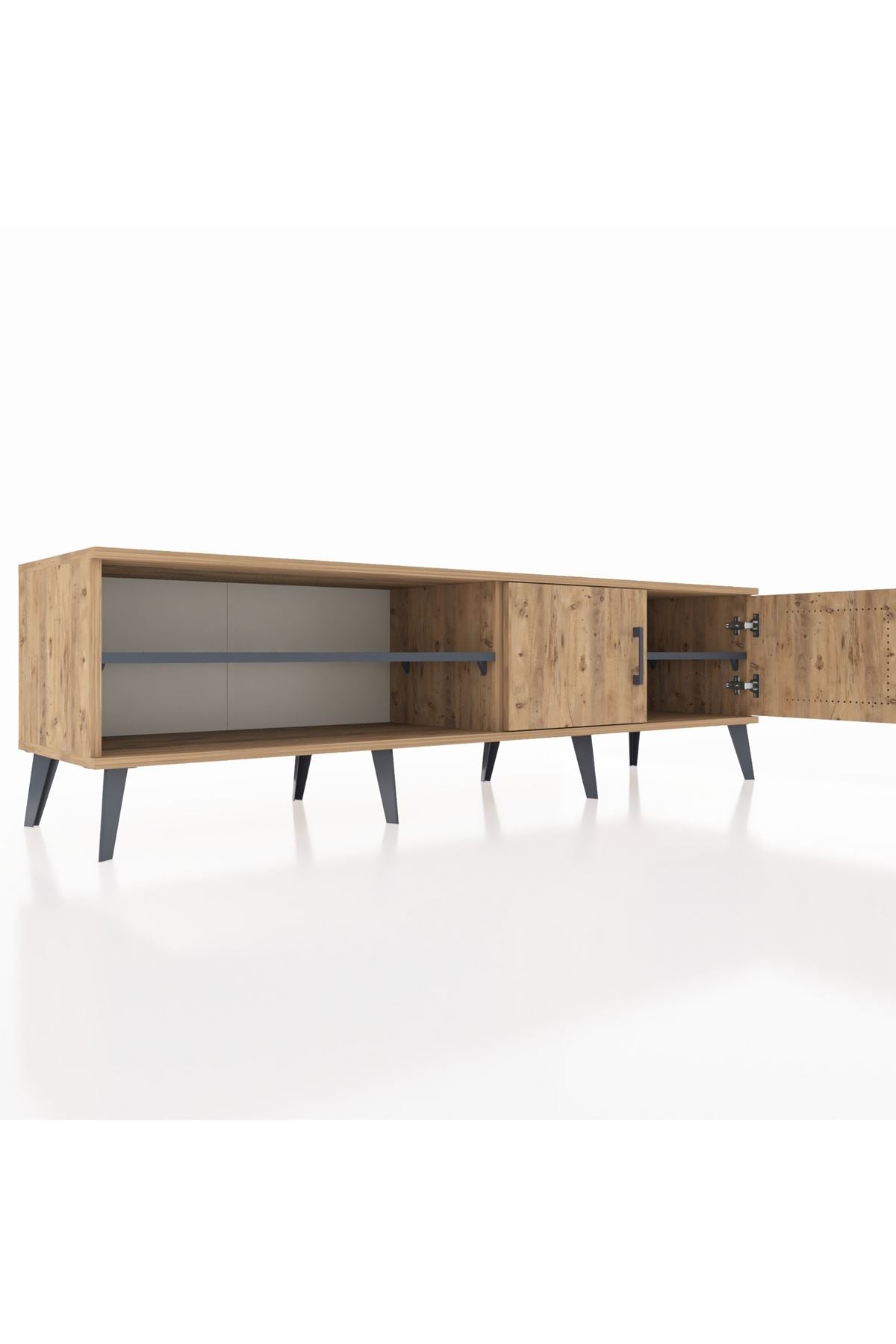 Hyperion TV Ünitesi 2 Raflı 2 Kapaklı 176x44x51 Çam-Çam/Antrasit