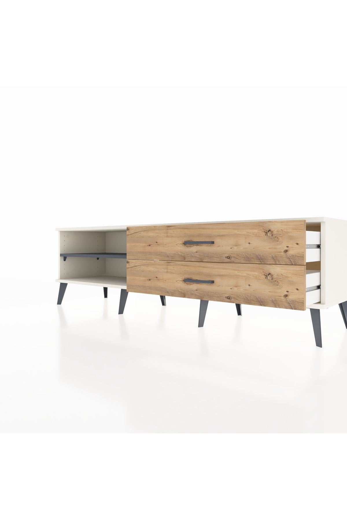 Hyperion TV Ünitesi Tek Raflı 2 Çekmeceli  176x44x51 Aytaşı-Antrasit/Çam