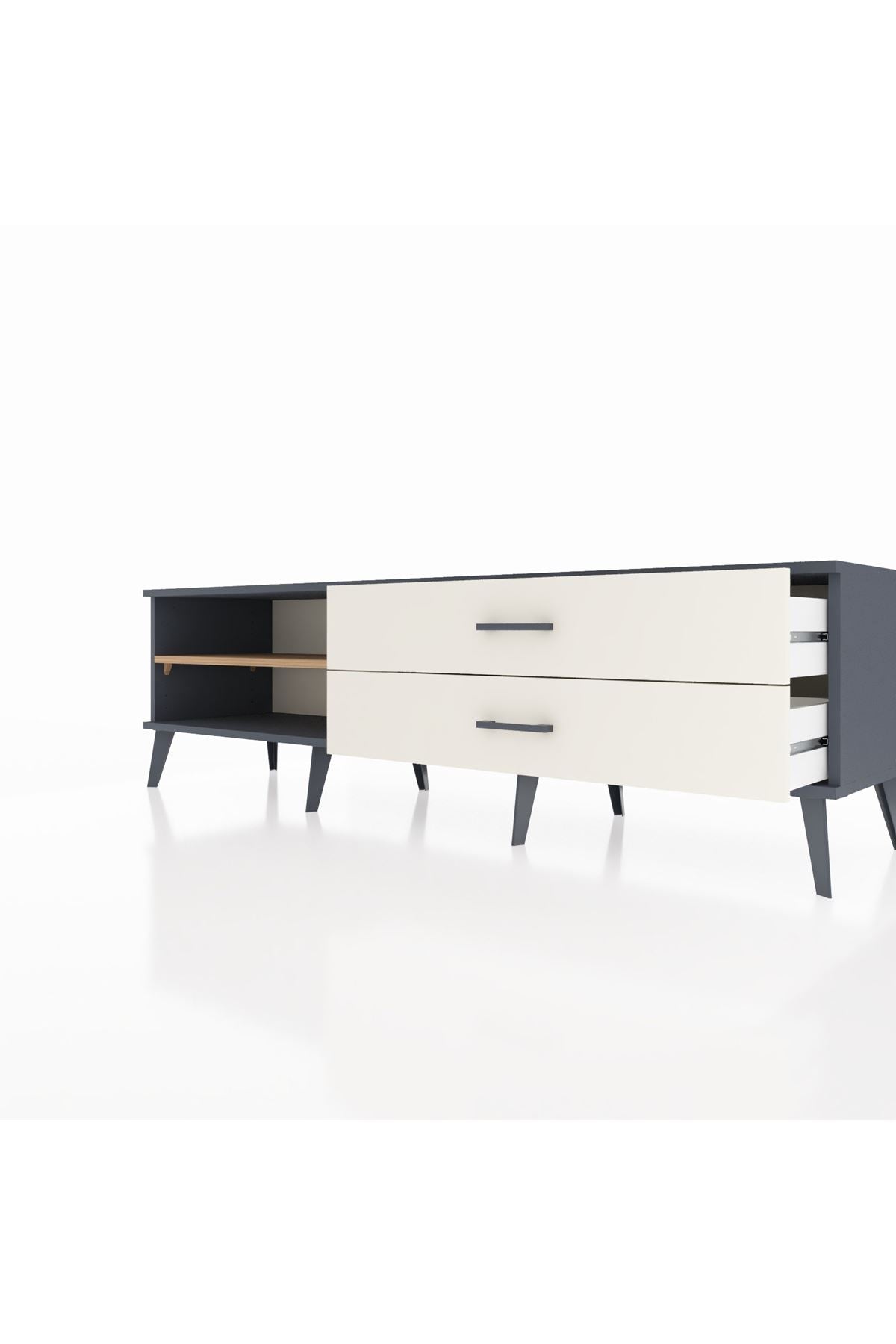 Hyperion TV Ünitesi Tek Raflı 2 Çekmeceli  176x44x51 Antrasit-Çam/Aytaşı