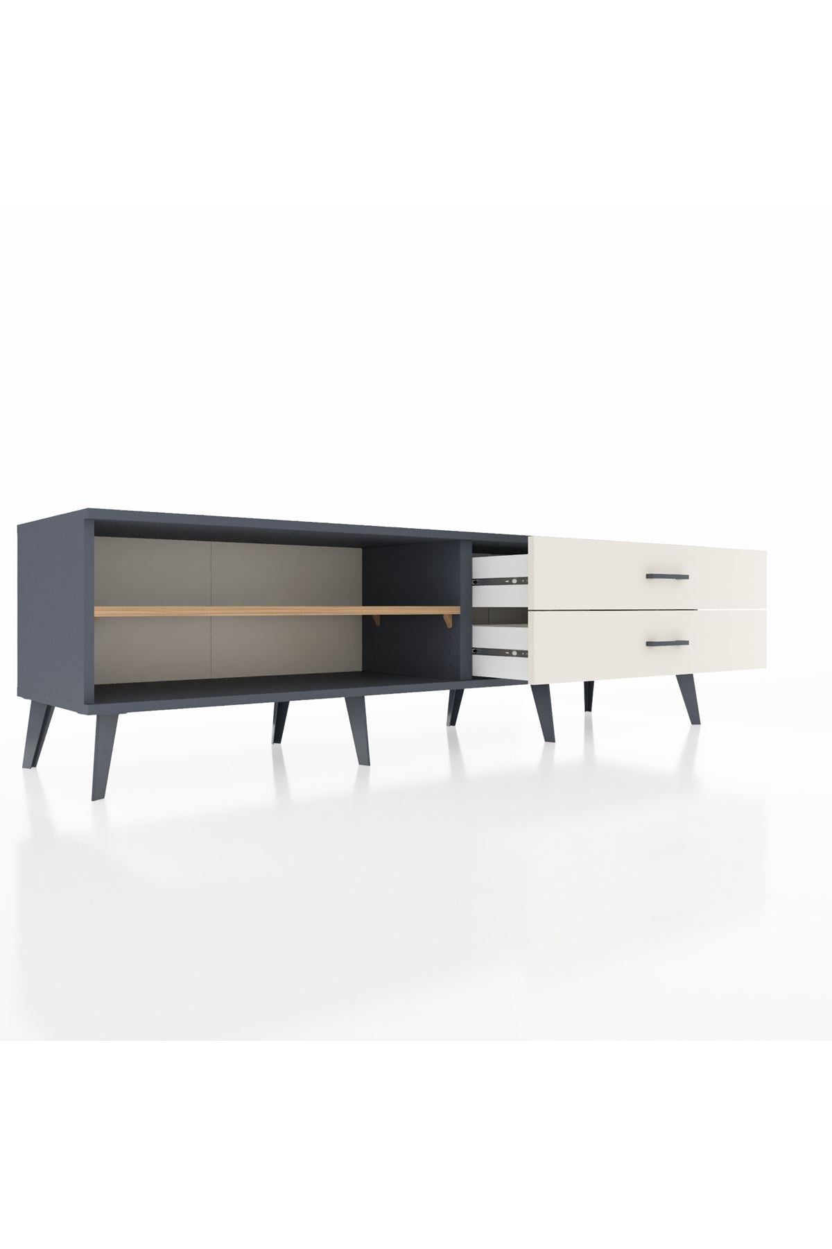 Hyperion TV Ünitesi Tek Raflı 2 Çekmeceli  176x44x51 Antrasit-Çam/Aytaşı