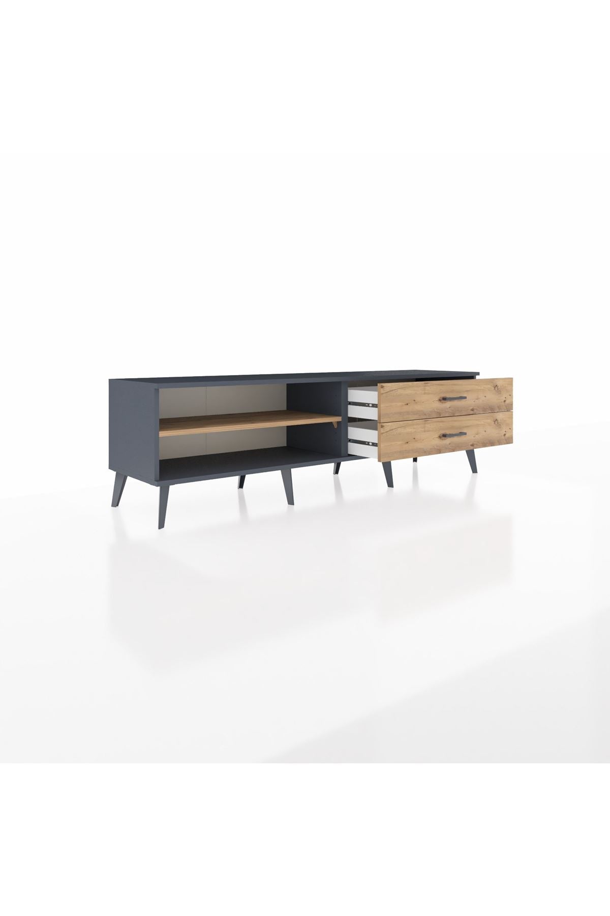 Hyperion TV Ünitesi Tek Raflı 2 Çekmeceli  176x44x51 Antrasit-Çam/Çam