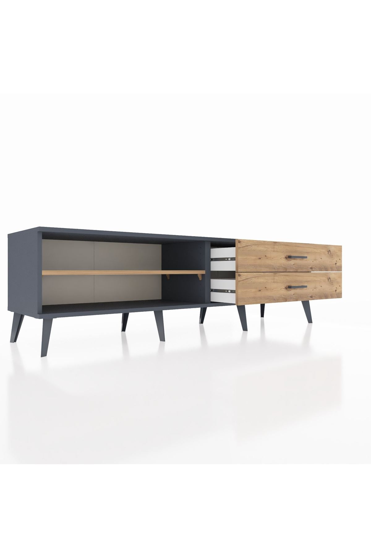 Hyperion TV Ünitesi Tek Raflı 2 Çekmeceli  176x44x51 Antrasit-Çam/Çam