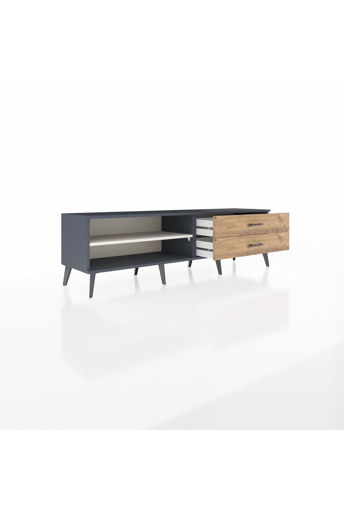 Hyperion TV Ünitesi Tek Raflı 2 Çekmeceli  176x44x51 Antrasit-Aytaşı/Çam