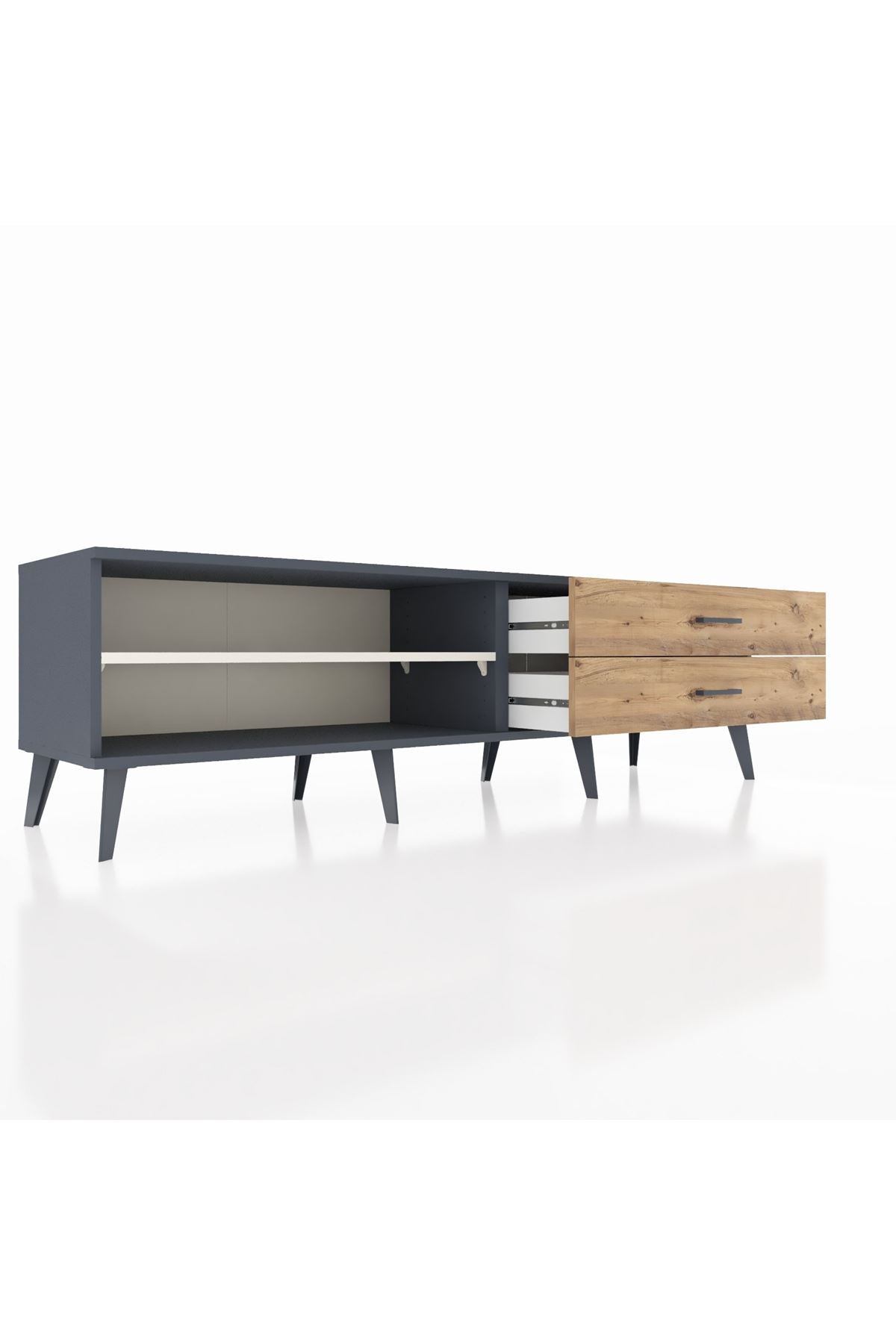 Hyperion TV Ünitesi Tek Raflı 2 Çekmeceli  176x44x51 Antrasit-Aytaşı/Çam