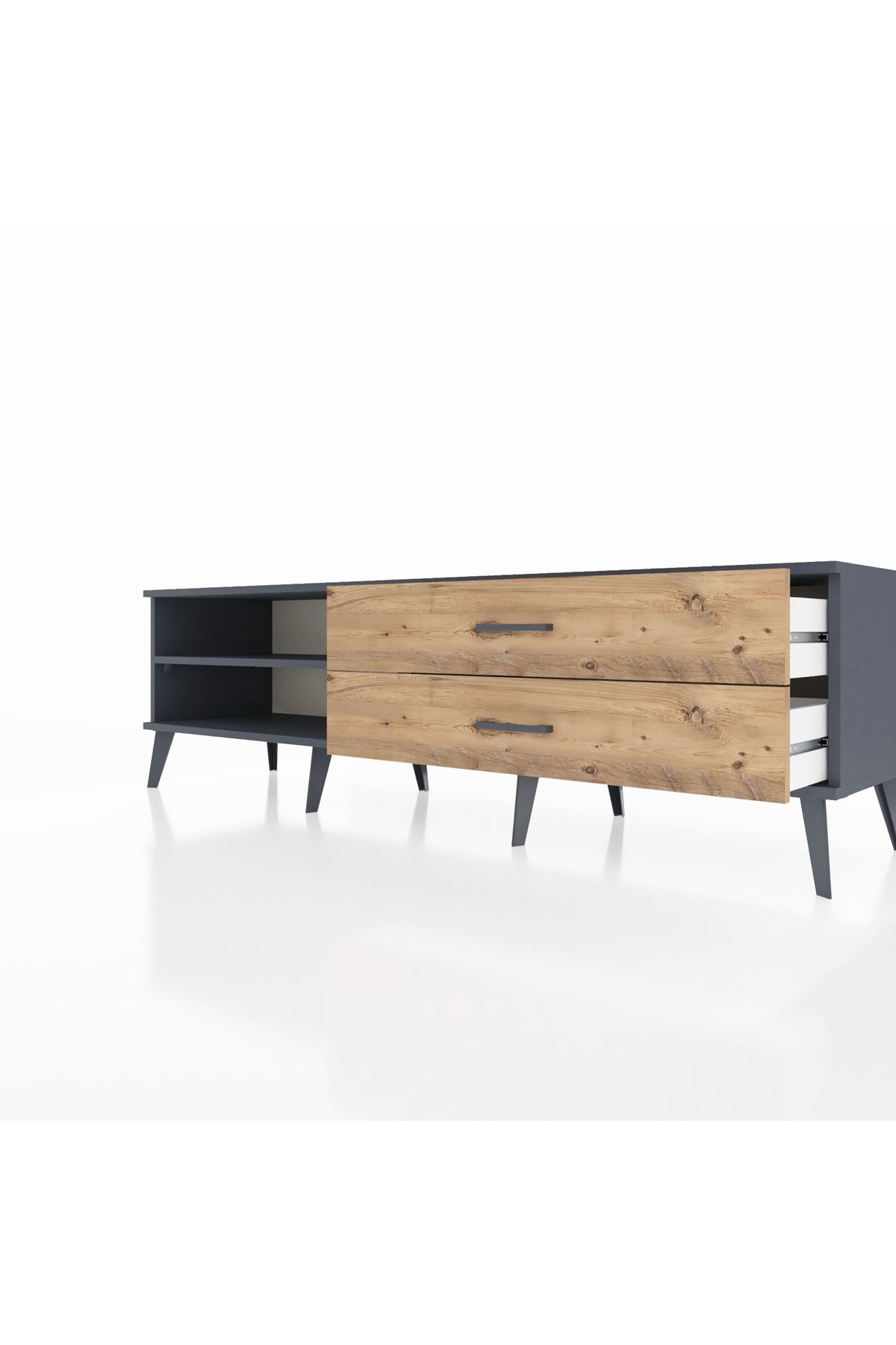 Hyperion TV Ünitesi Tek Raflı 2 Çekmeceli  176x44x51 Antrasit-Antrasit/Çam