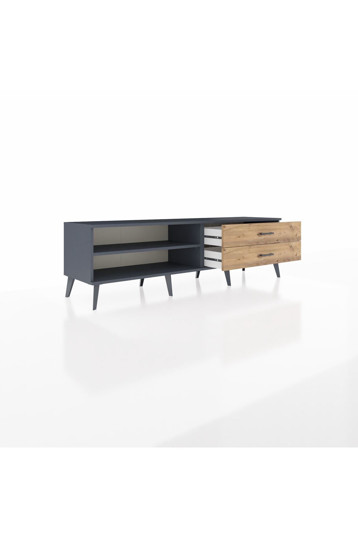 Hyperion TV Ünitesi Tek Raflı 2 Çekmeceli  176x44x51 Antrasit-Antrasit/Çam