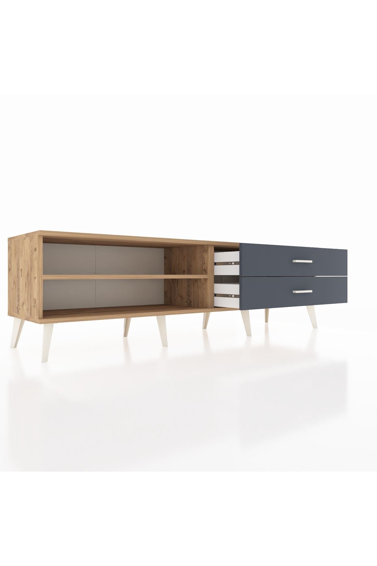 Hyperion TV Ünitesi Tek Raflı 2 Çekmeceli  176x44x51 Çam-Çam/Antrasit