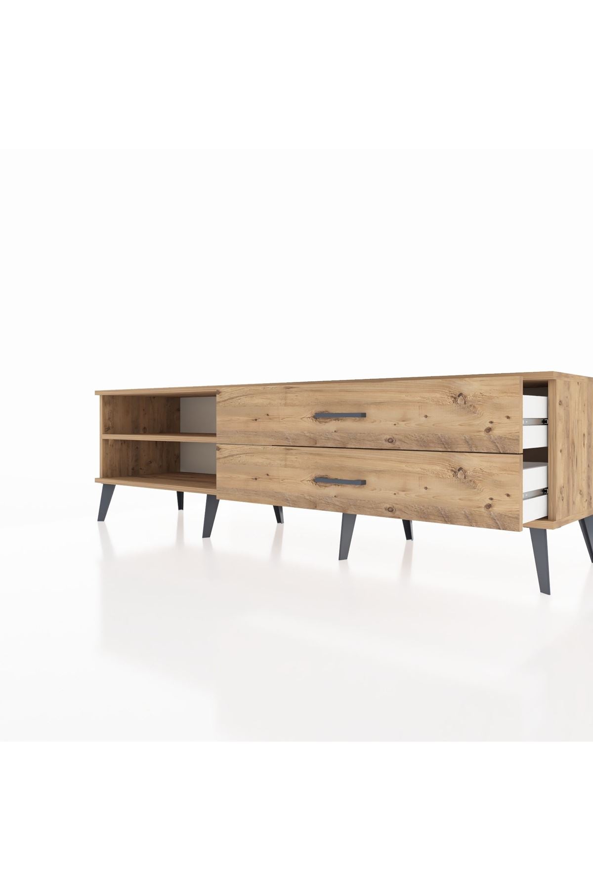 Hyperion TV Ünitesi Tek Raflı 2 Çekmeceli  176x44x51 Çam-Çam/Çam