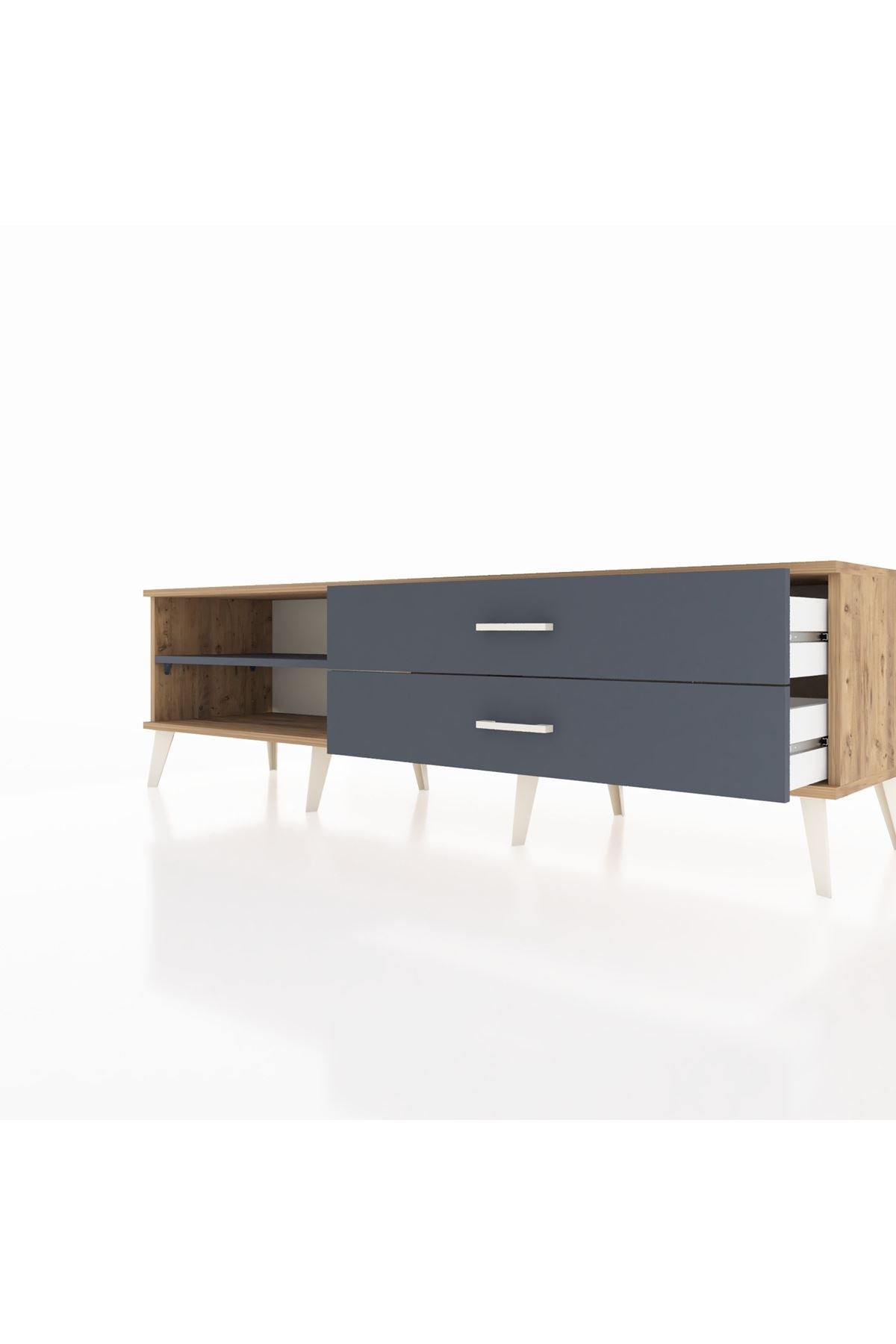 Hyperion TV Ünitesi Tek Raflı 2 Çekmeceli  176x44x51 Çam-Antrasit/Antrasit