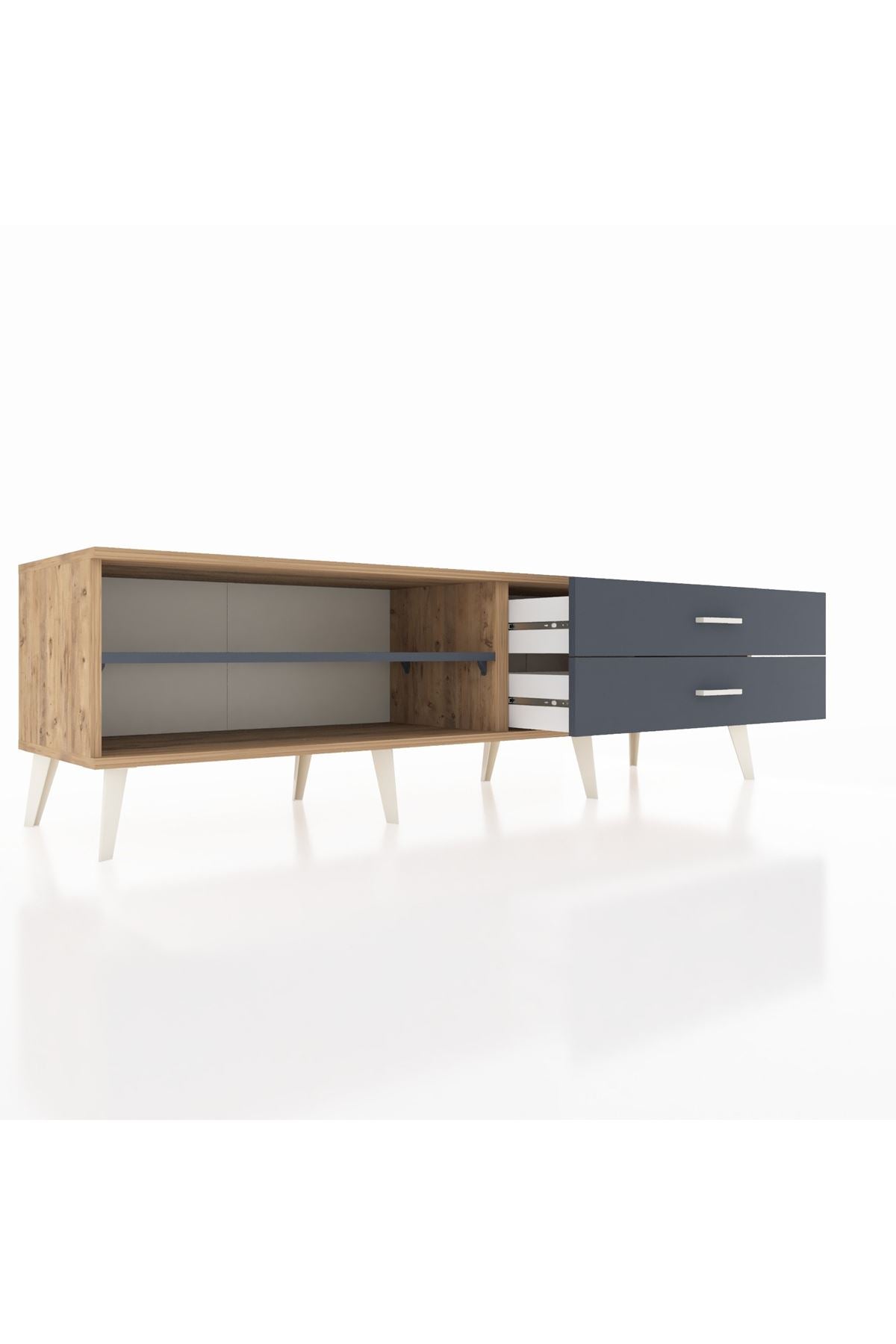 Hyperion TV Ünitesi Tek Raflı 2 Çekmeceli  176x44x51 Çam-Antrasit/Antrasit