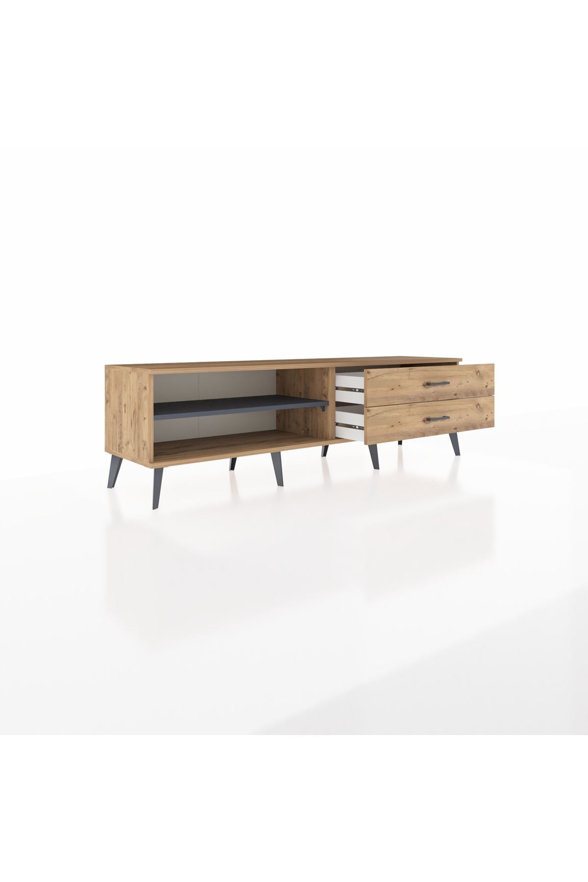 Hyperion TV Ünitesi Tek Raflı 2 Çekmeceli  176x44x51 Çam-Antrasit/Çam