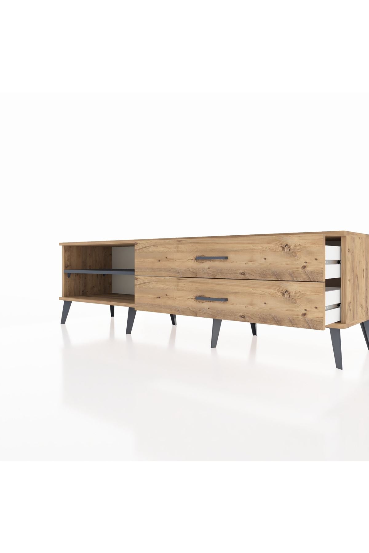 Hyperion TV Ünitesi Tek Raflı 2 Çekmeceli  176x44x51 Çam-Antrasit/Çam