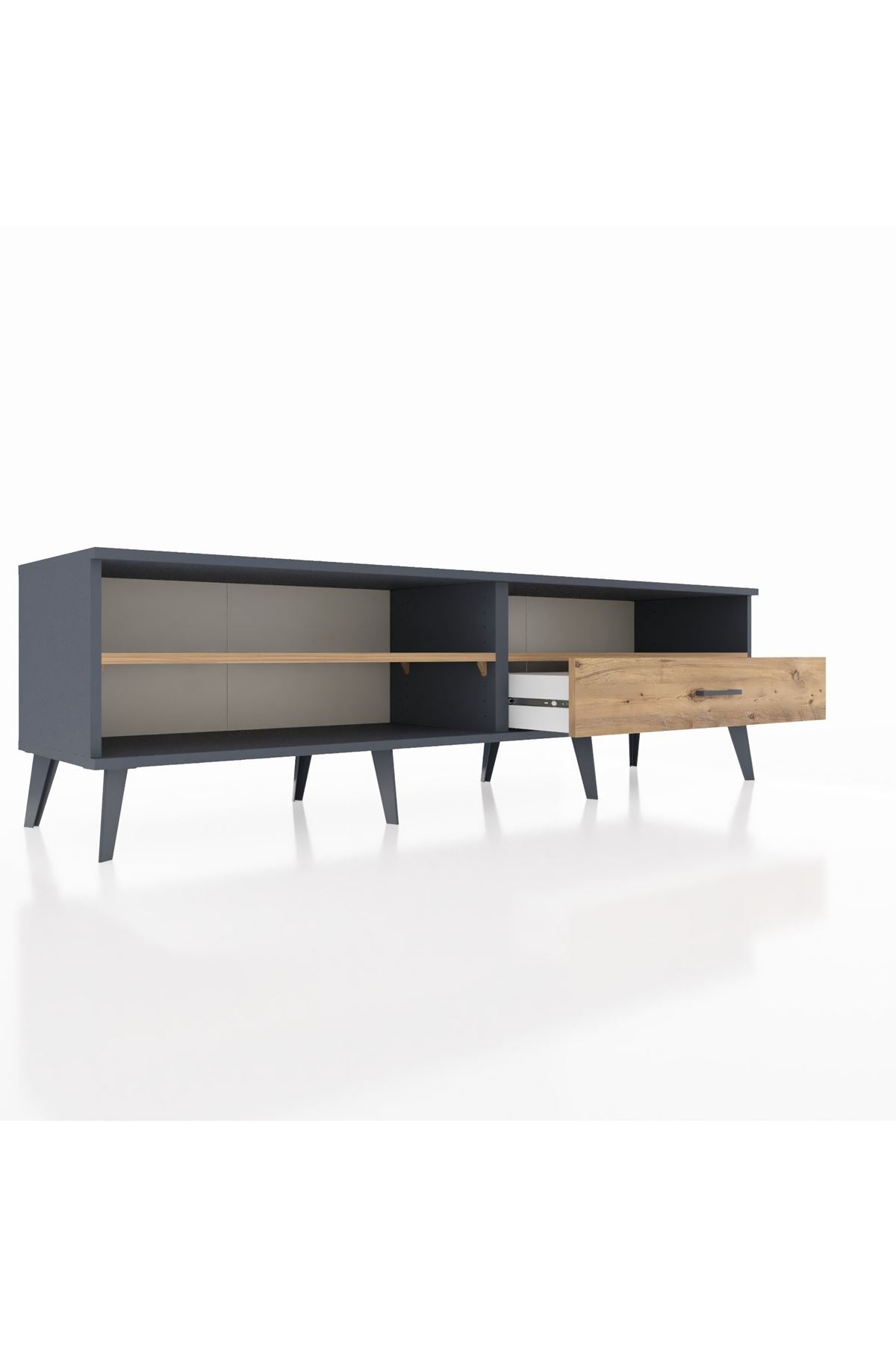 Hyperion TV Ünitesi 2 Raflı Tek Çekmeceli  176x44x51 Antrasit-Çam/Çam