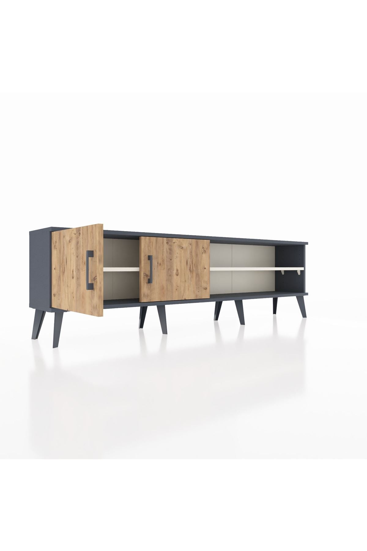 Arges TV Ünitesi 2 Raflı 2 Kapaklı 176x30x51 Antrasit-Çam/Aytaşı
