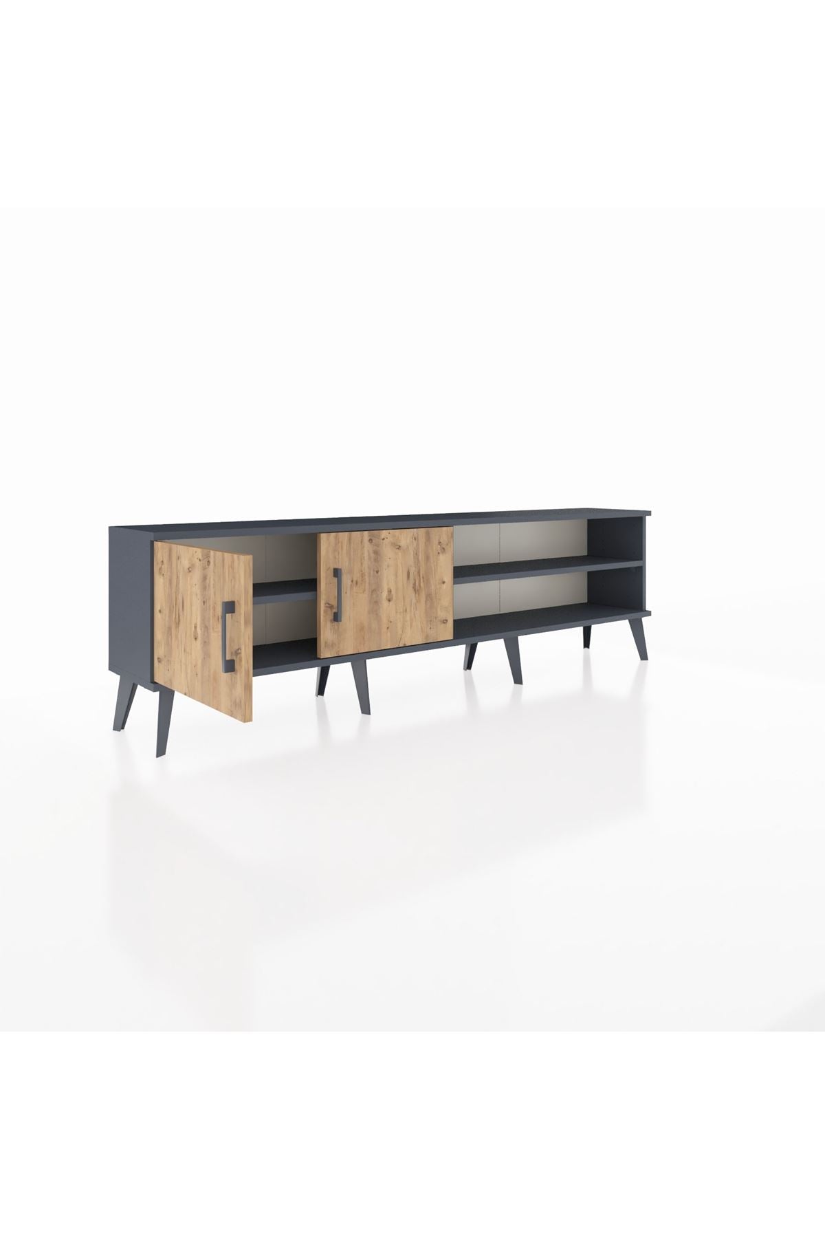 Arges TV Ünitesi 2 Raflı 2 Kapaklı 176x30x51 Antrasit-Çam/Antrasit