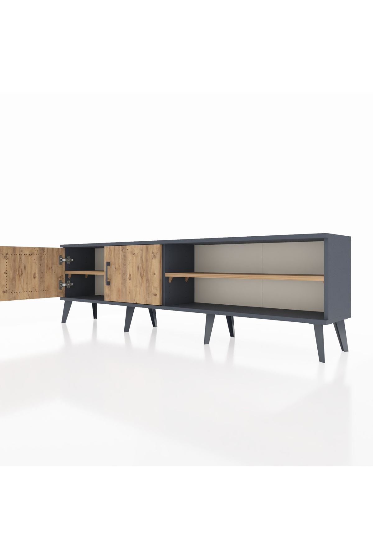 Arges TV Ünitesi 2 Raflı 2 Kapaklı 176x30x51 Antrasit-Çam/Çam