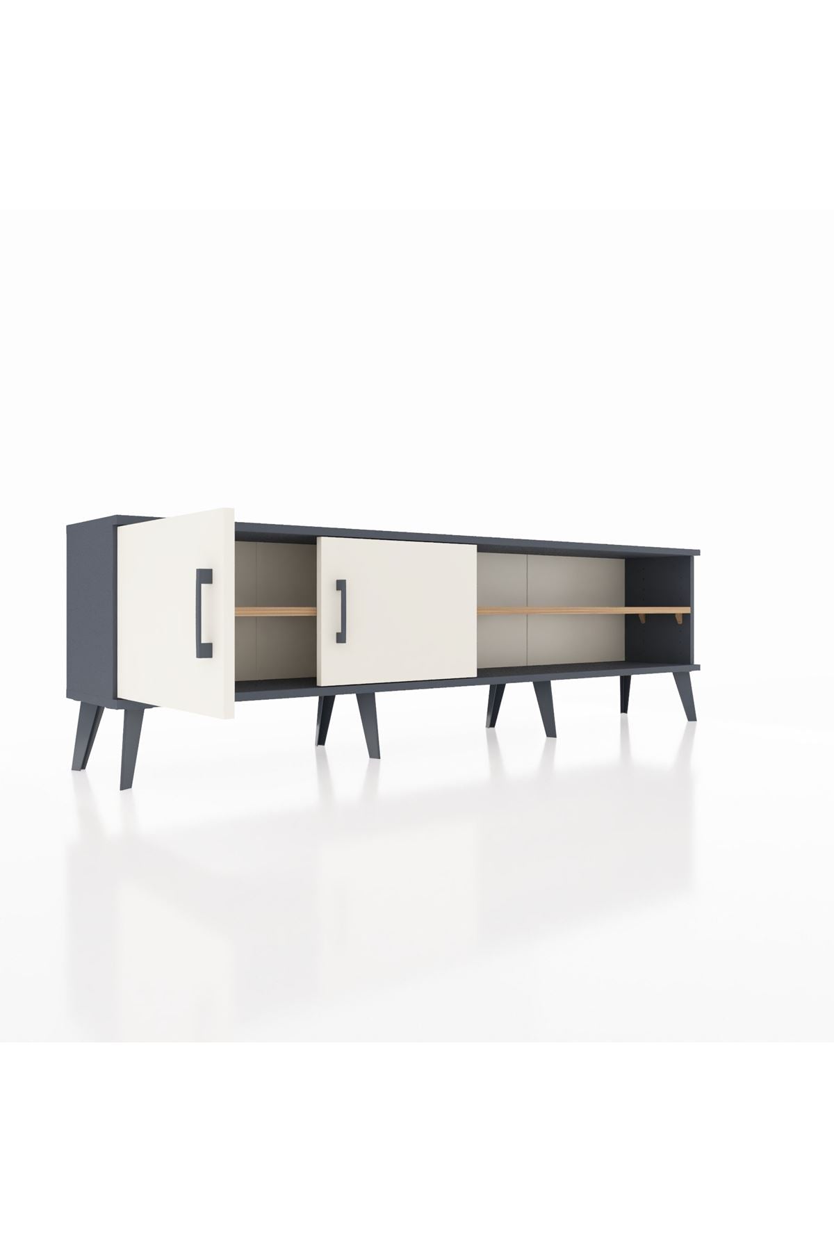 Arges TV Ünitesi 2 Raflı 2 Kapaklı 176x30x51 Antrasit-Aytaşı/Çam