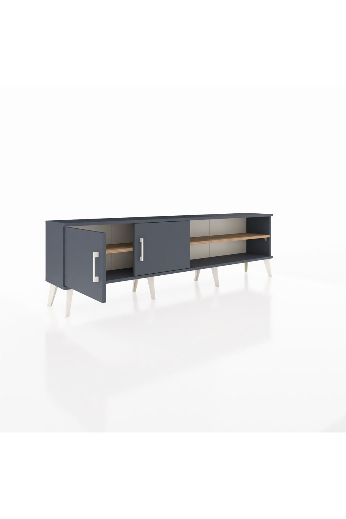 Arges TV Ünitesi 2 Raflı 2 Kapaklı 176x30x51 Antrasit-Antrasit/Çam