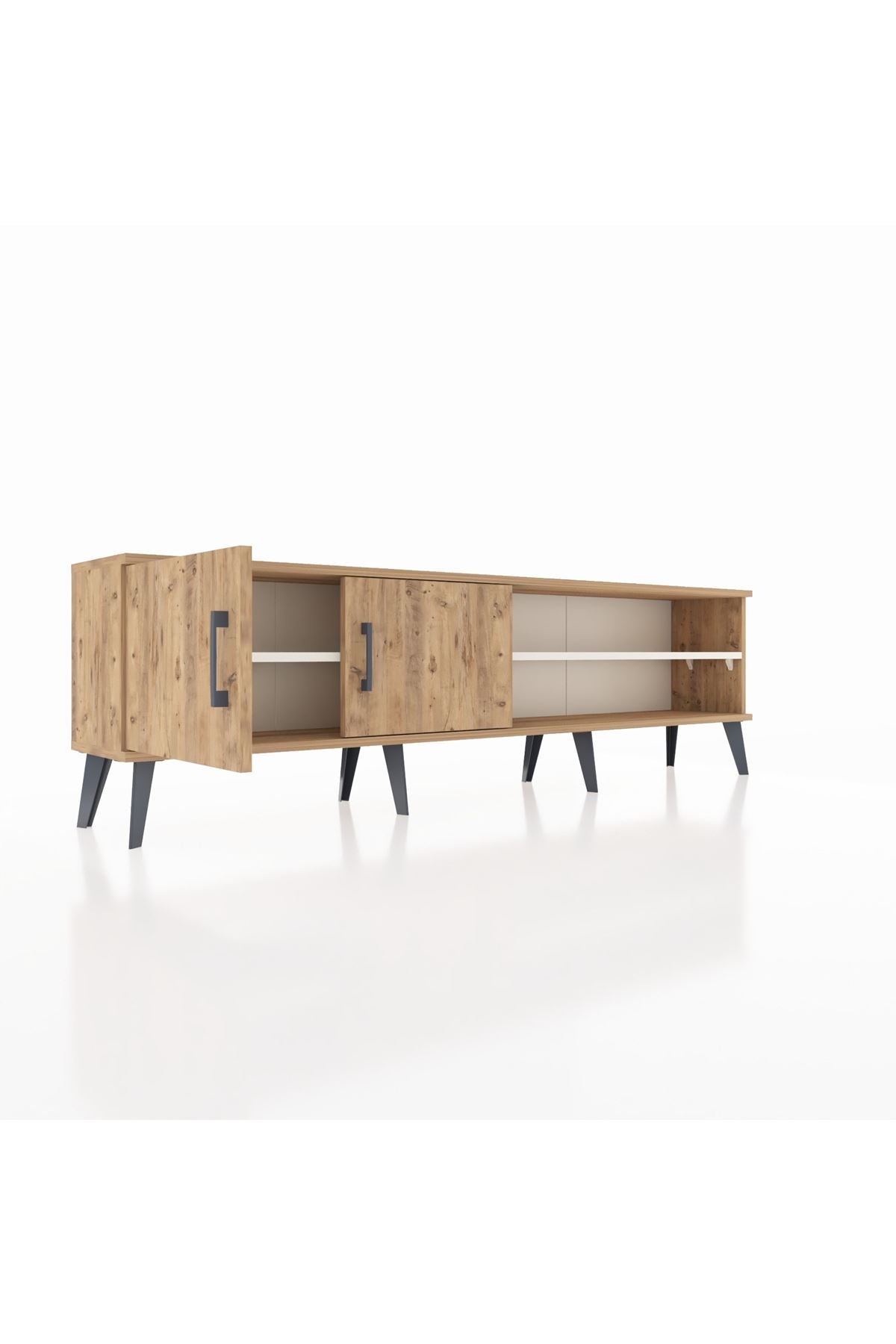 Arges TV Ünitesi 2 Raflı 2 Kapaklı 176x30x51 Çam-Çam/Aytaşı