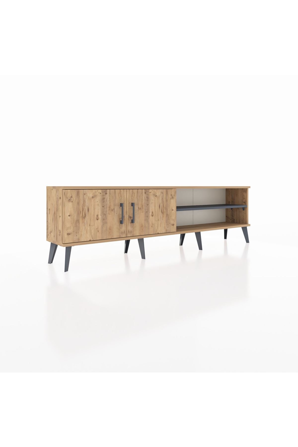 Arges TV Ünitesi 2 Raflı 2 Kapaklı 176x30x51 Çam-Çam/Antrasit