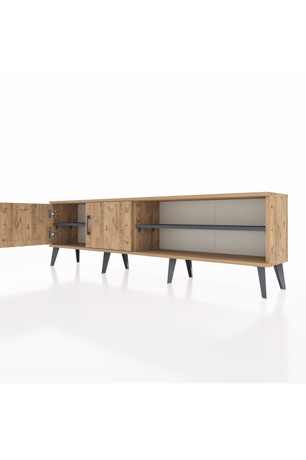 Arges TV Ünitesi 2 Raflı 2 Kapaklı 176x30x51 Çam-Çam/Antrasit