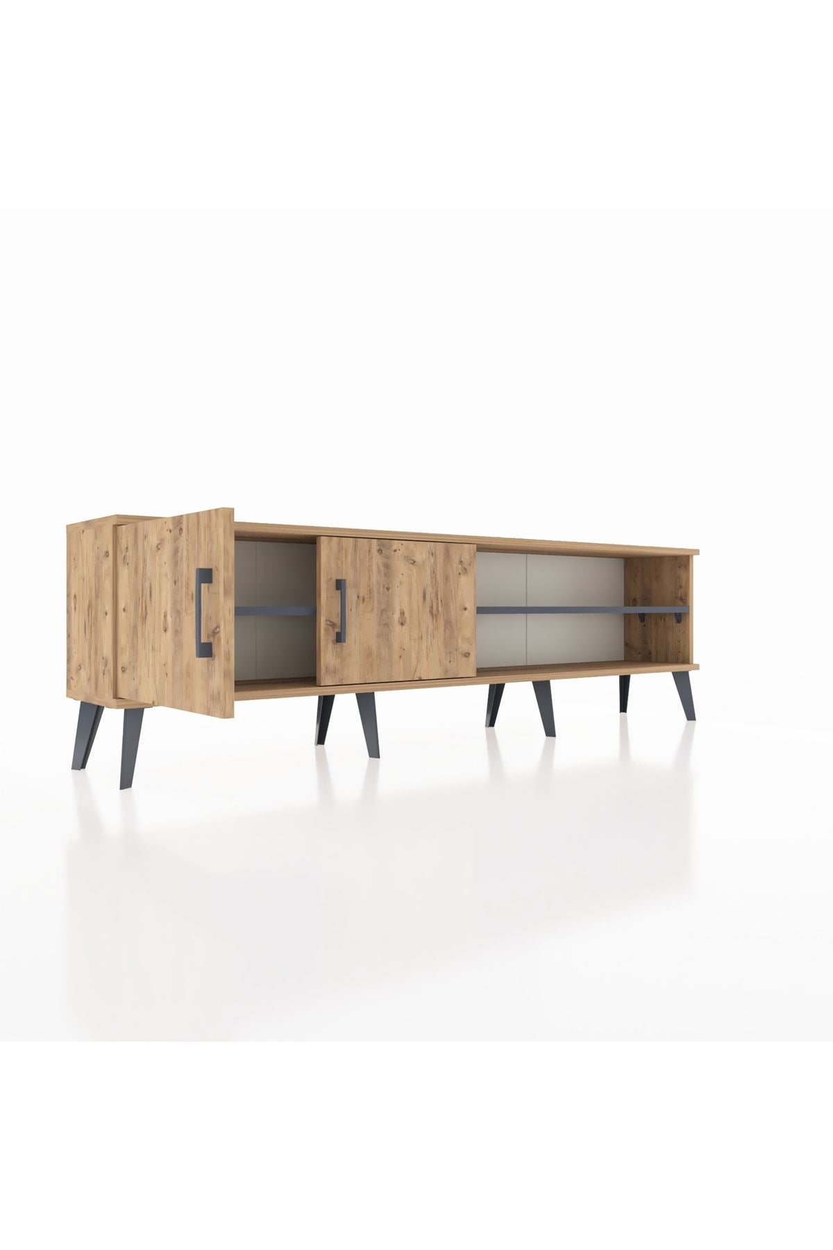 Arges TV Ünitesi 2 Raflı 2 Kapaklı 176x30x51 Çam-Çam/Antrasit