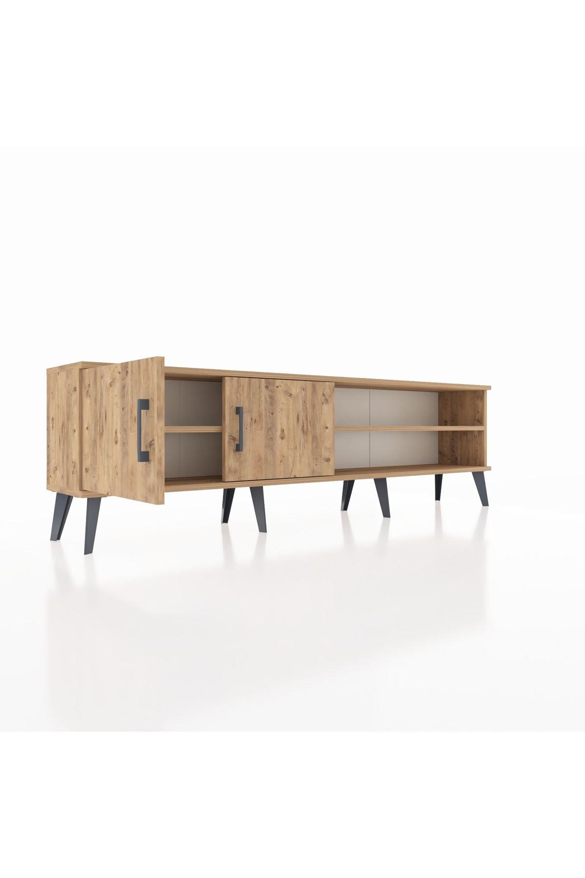 Arges TV Ünitesi 2 Raflı 2 Kapaklı 176x30x51 Çam-Çam/Çam