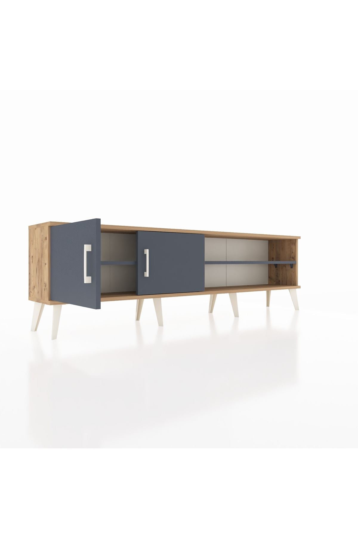 Arges TV Ünitesi 2 Raflı 2 Kapaklı 176x30x51 Çam-Antrasit/Antrasit