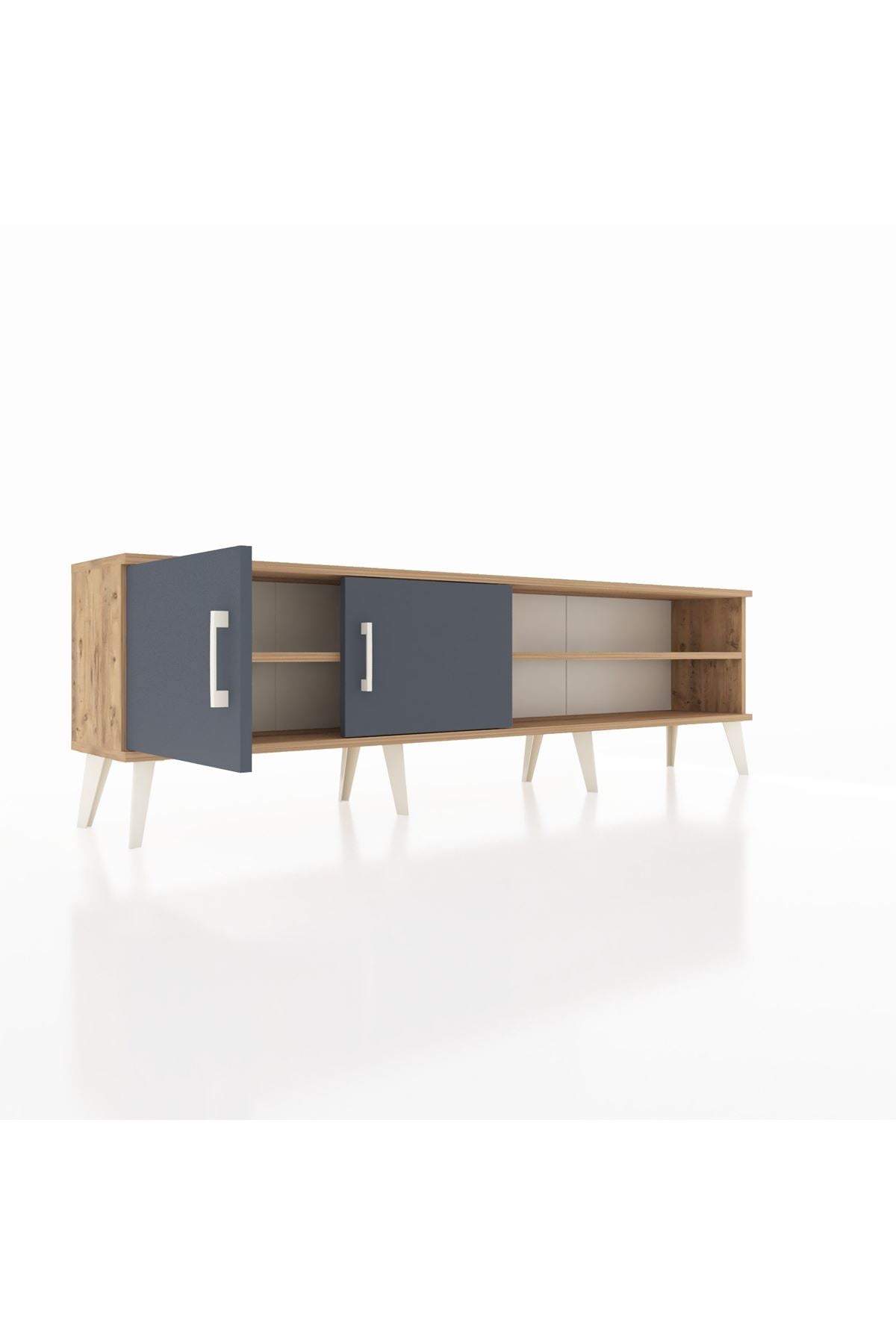 Arges TV Ünitesi 2 Raflı 2 Kapaklı 176x30x51 Çam-Antrasit/Çam