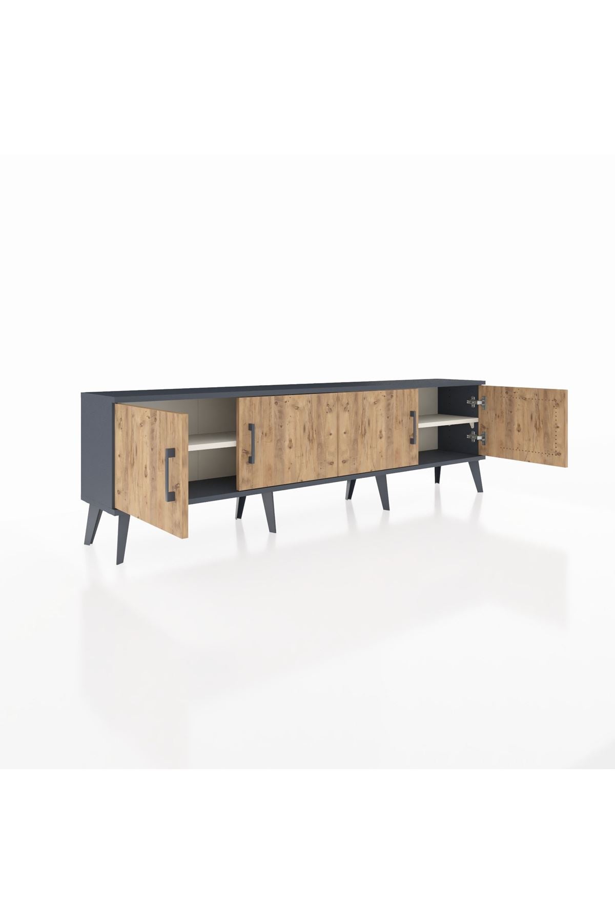 Arges TV Ünitesi 2 Raflı 4 Kapaklı 176x30x51 Antrasit-Çam/Aytaşı